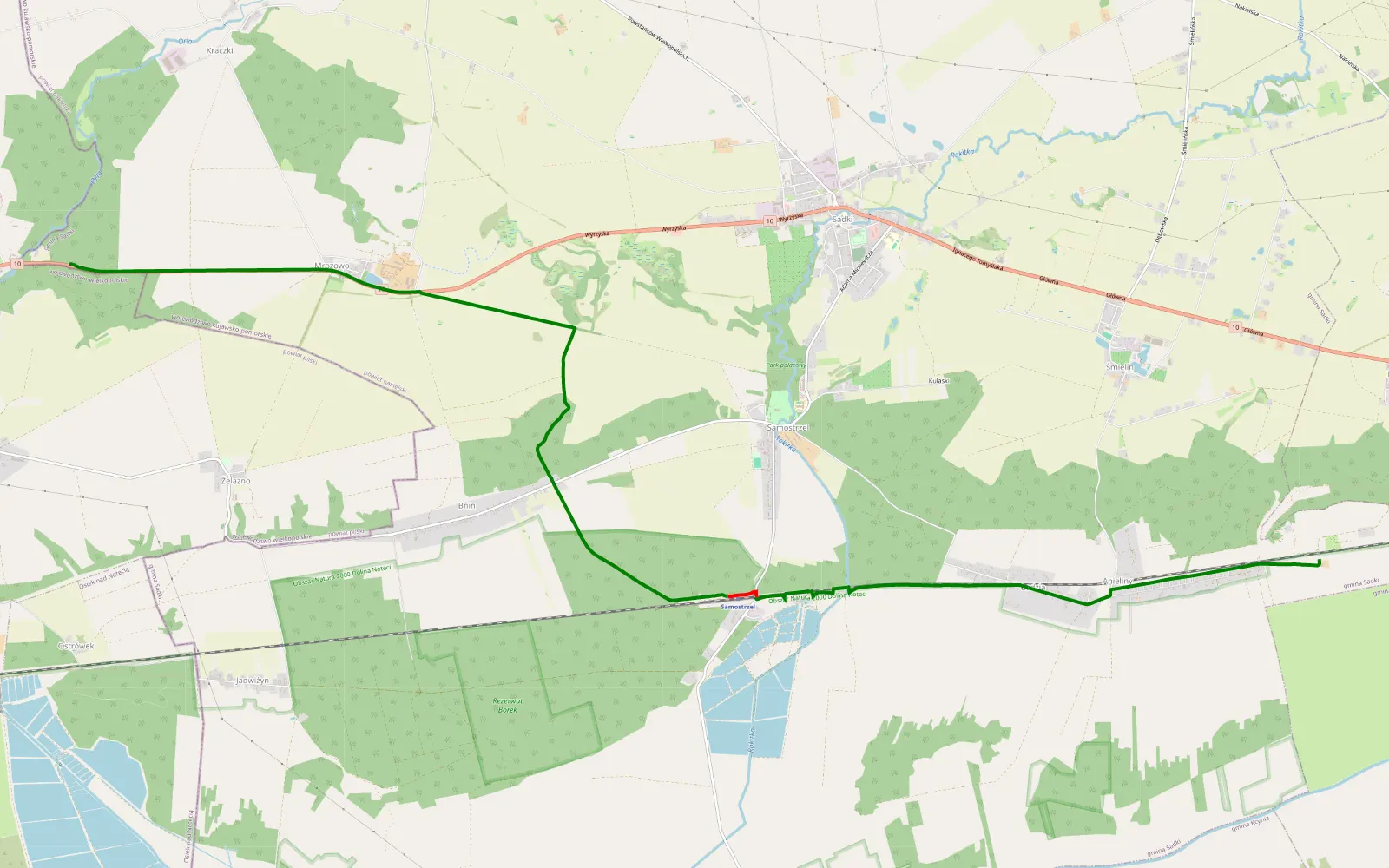 Mapa trasy Anieliny - Ruda - 8.3 km trasy offroad, Powiat Nakielski