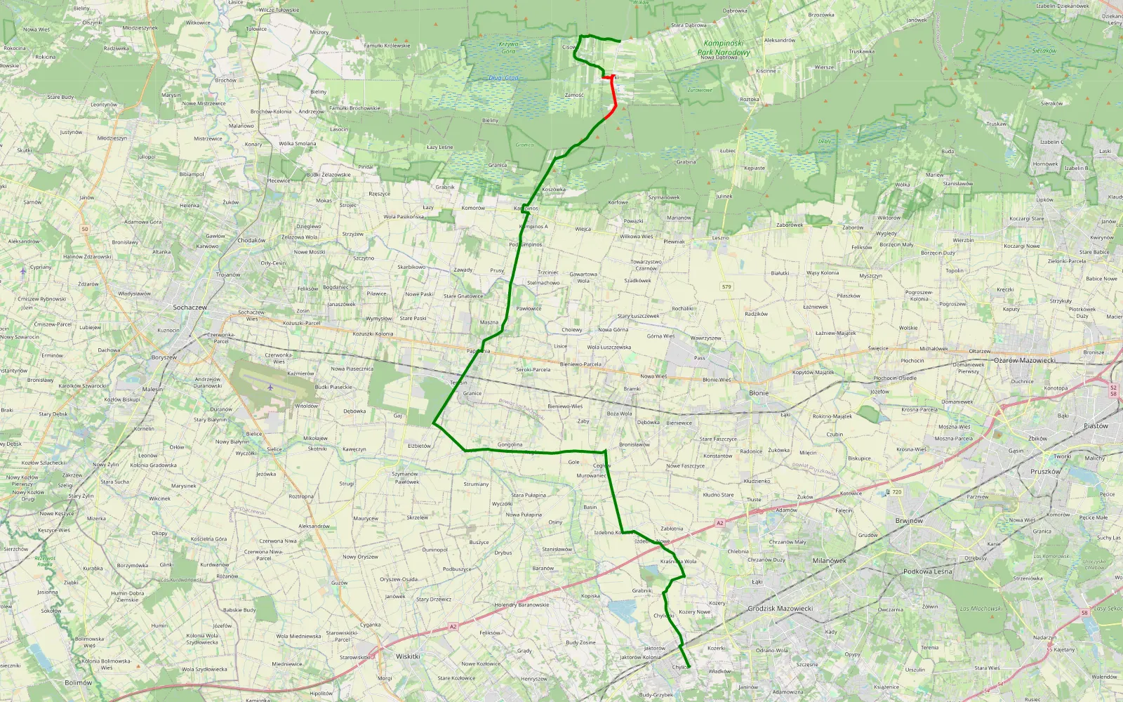 Mapa trasy Chylice - Górki - 9.5 km trasy offroad, Powiat Nowodworski