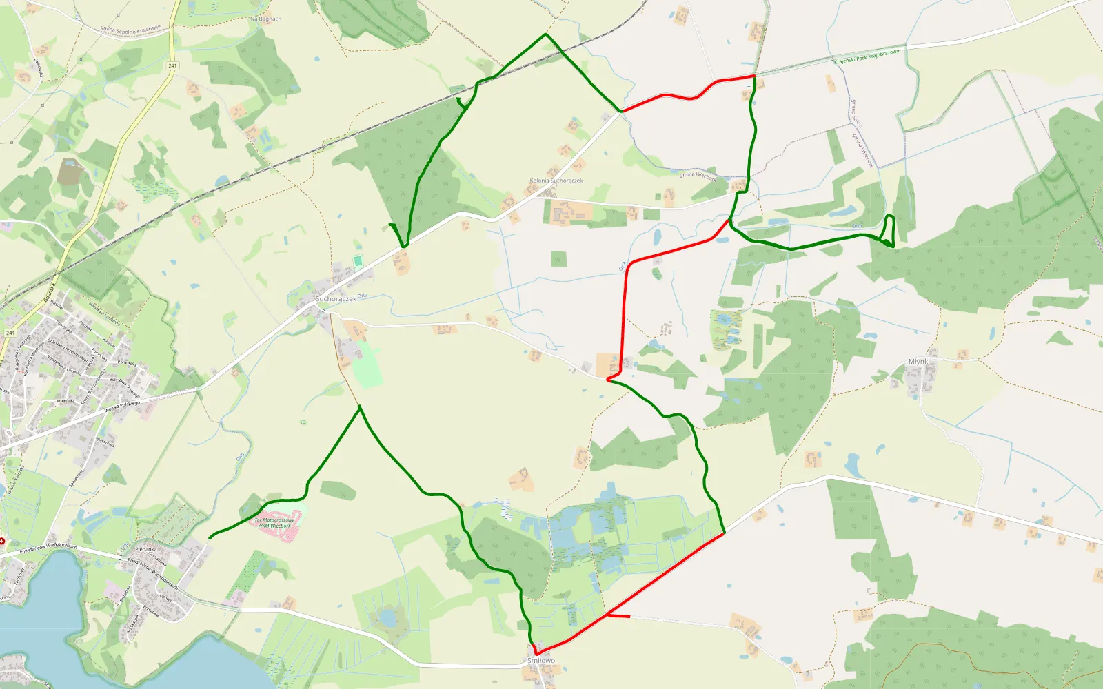 Map of Suchorączek - Więcbork - 14.1 km offroad trail, Sępólno County