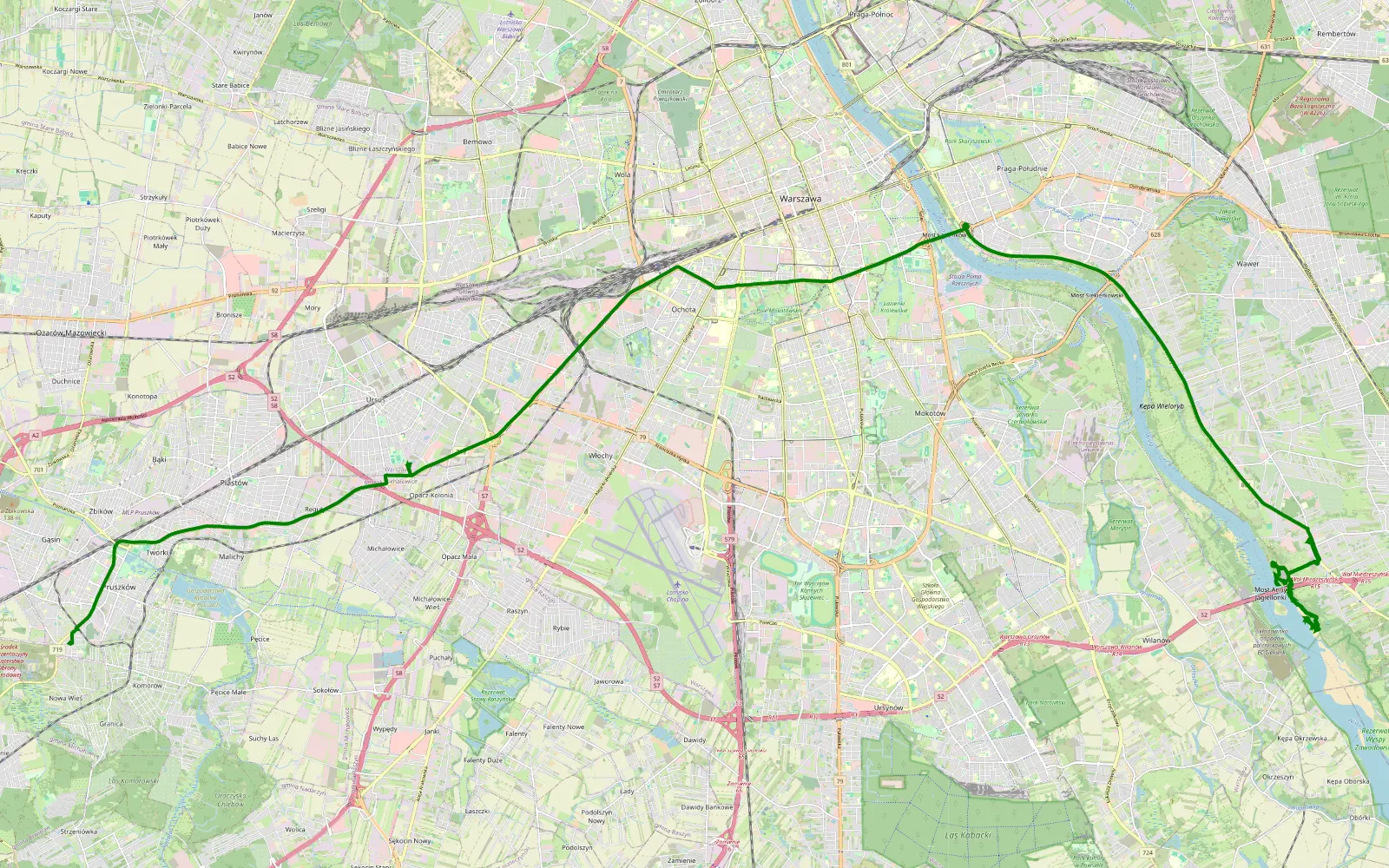 Map of Nowa Wieś - 8.2 km offroad trail, Warsaw