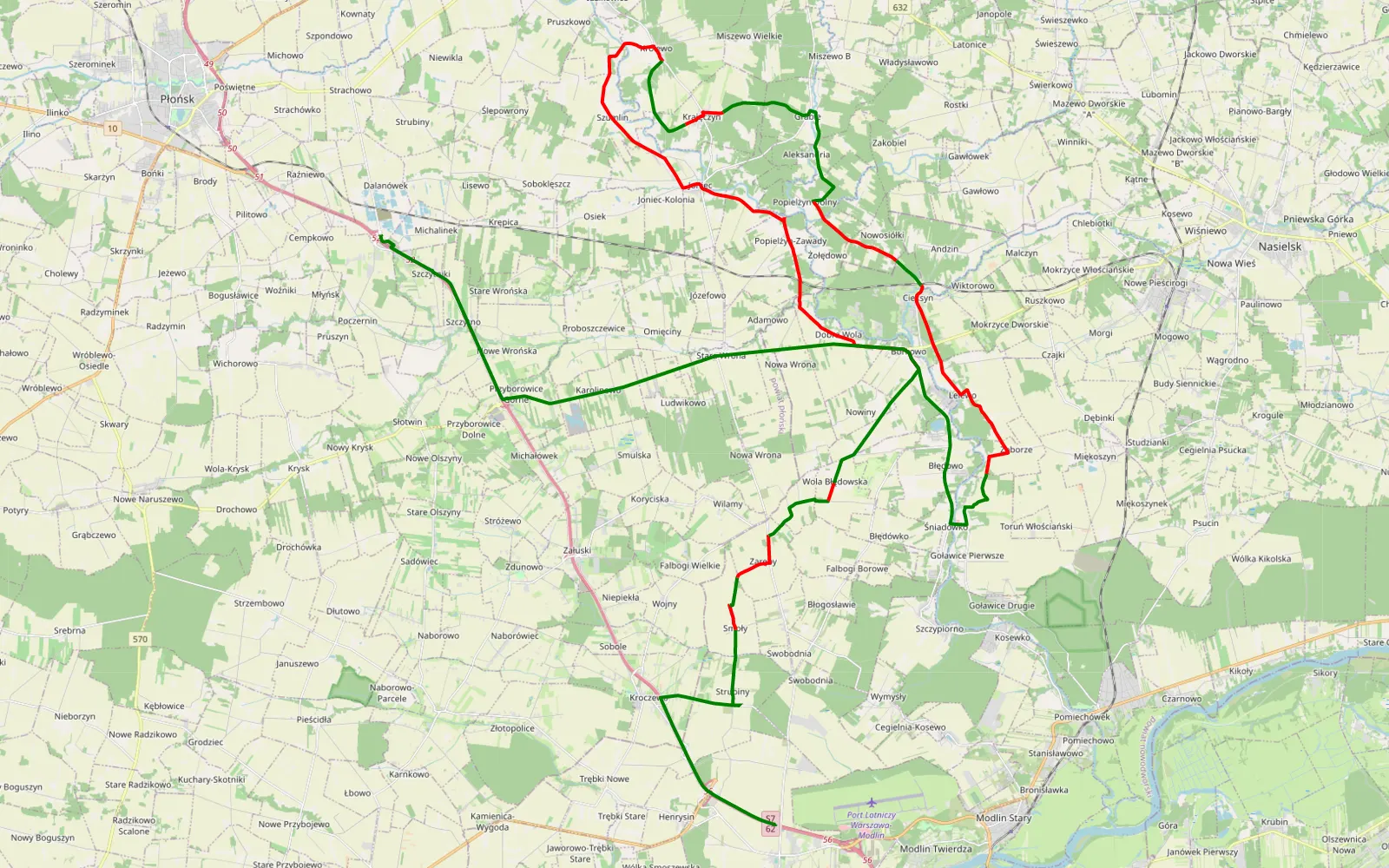 Mapa trasy Wr - 49.6 km trasy offroad, Powiat Nowodworski