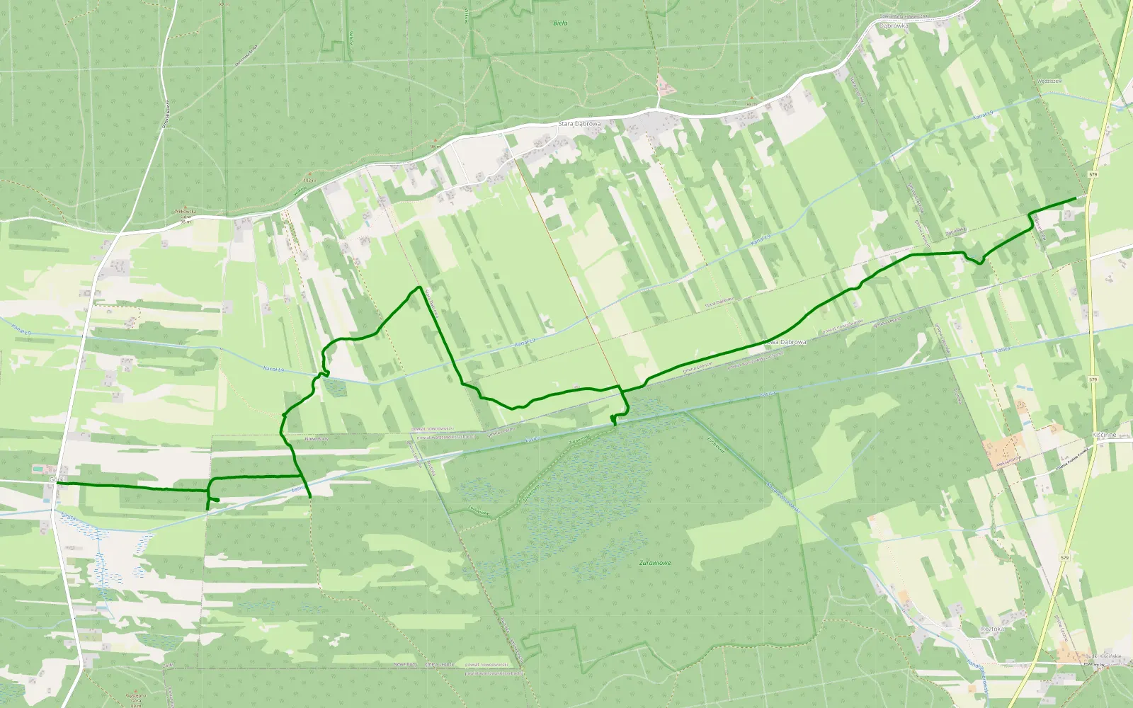 Map of Ładne łąki - 6.9 km offroad trail, Nowy Dwór Mazowiecki County