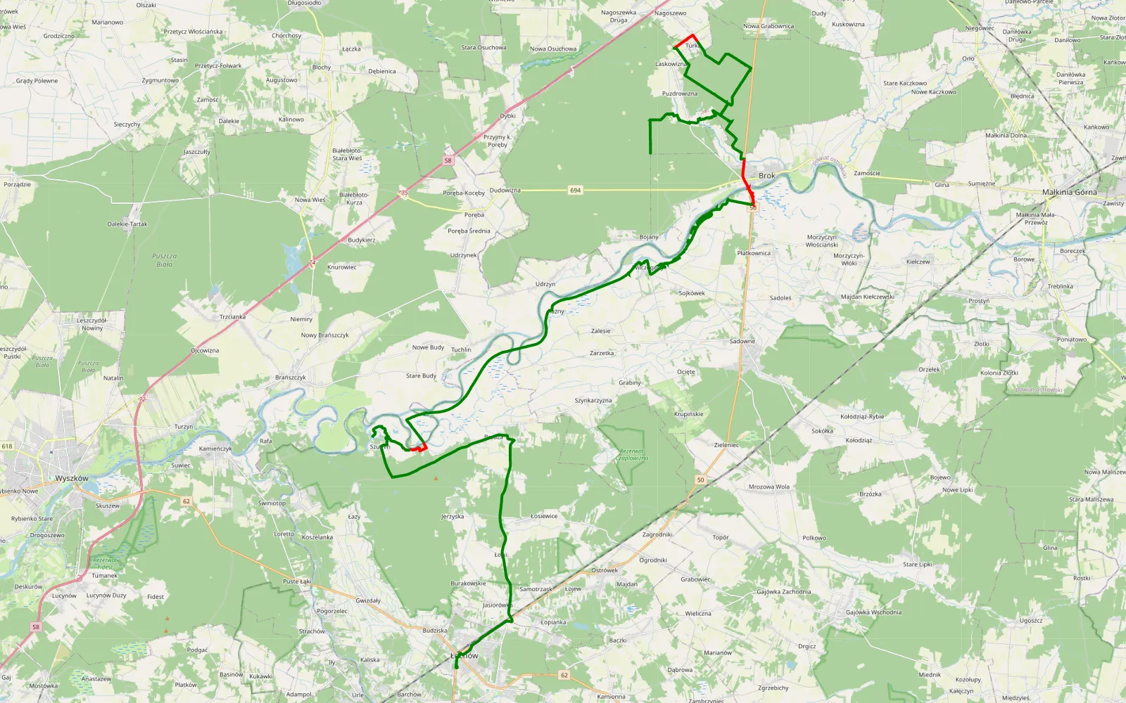 Map of Puzdrowizna - Łochów - 47.7 km offroad trail, Węgrów County