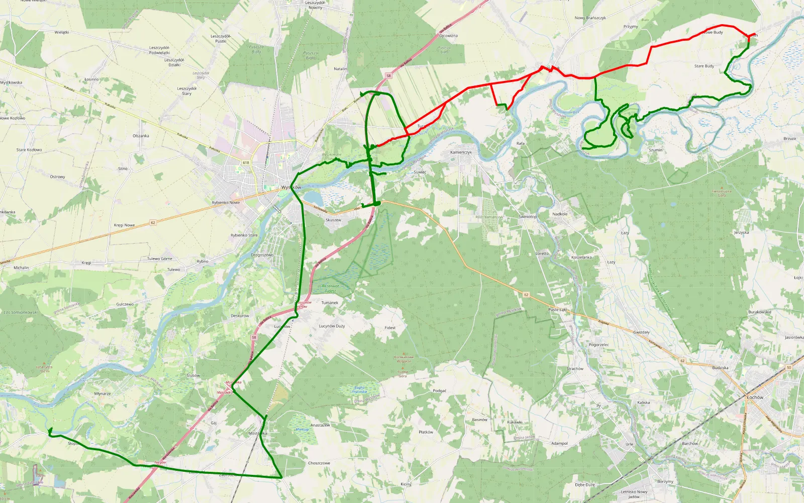 Map of Turzyn - Słopsk - 47.8 km offroad trail, Wyszków County