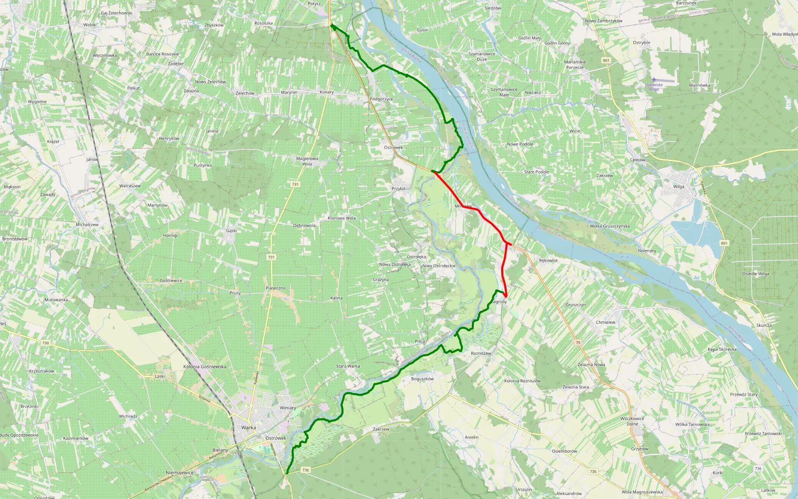 Map of MORG Potycz - Warka Gwiazdy - 25.1 km offroad trail, Kozienice County