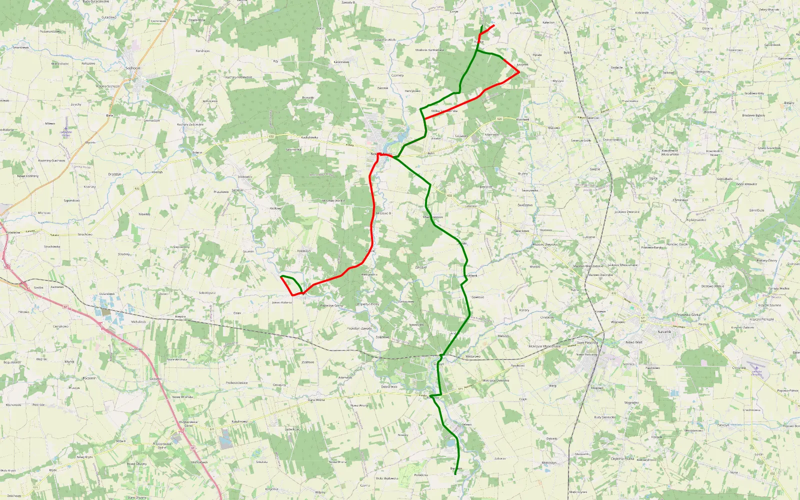 Map of Joniec - 28 km offroad trail, Płońsk County