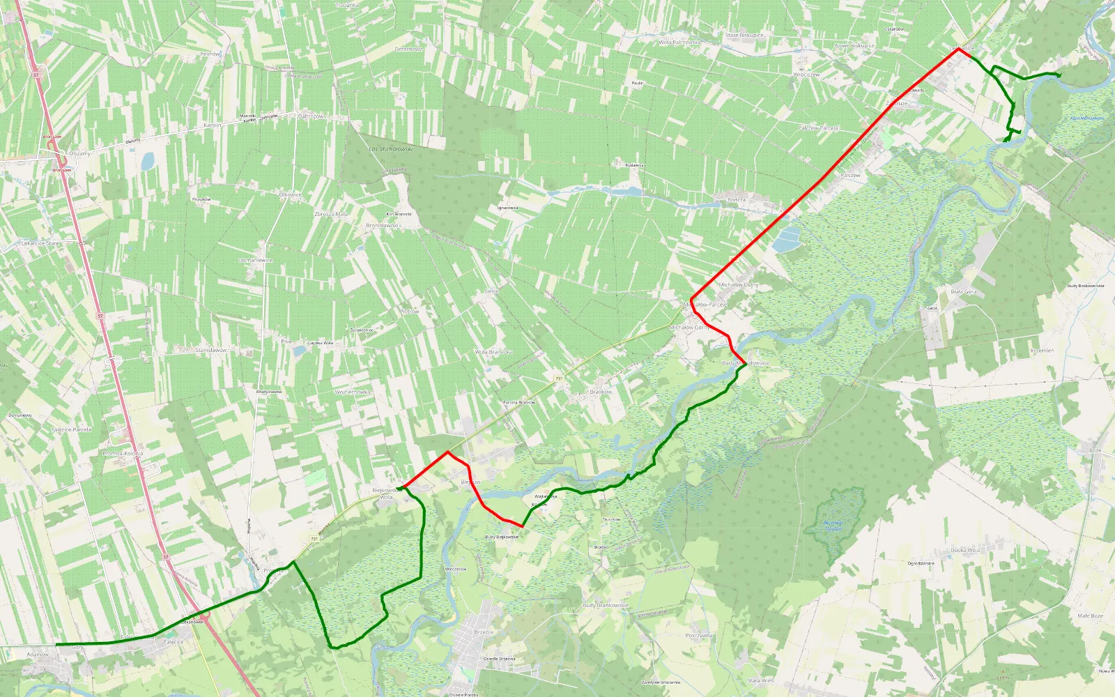 Mapa trasy Góry - Lechanice - 23.6 km trasy offroad, Powiat Grójecki