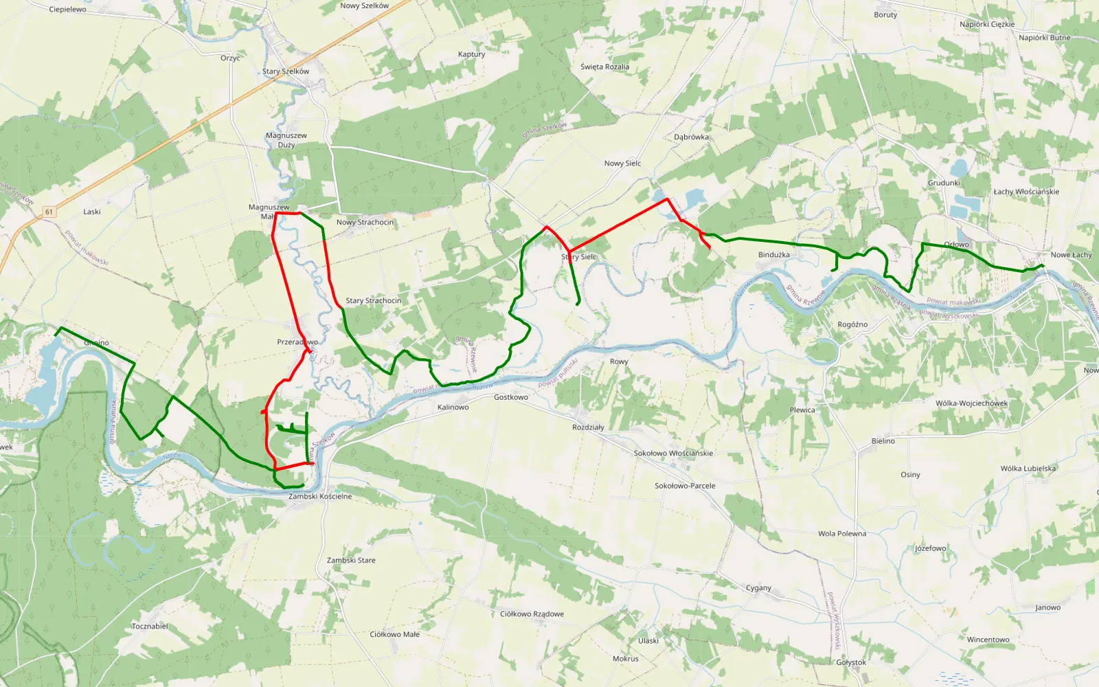 Map of Gnojno - Łachy G44 - 38.5 km offroad trail, Maków County