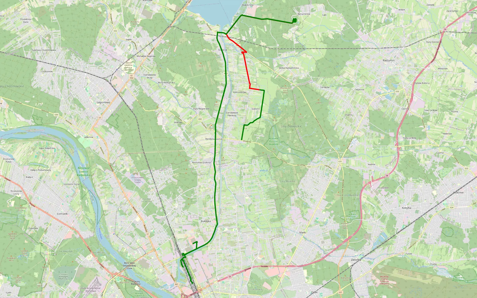 Mapa trasy Spacer samochodowy - 15.5 km trasy offroad, Powiat Legionowski
