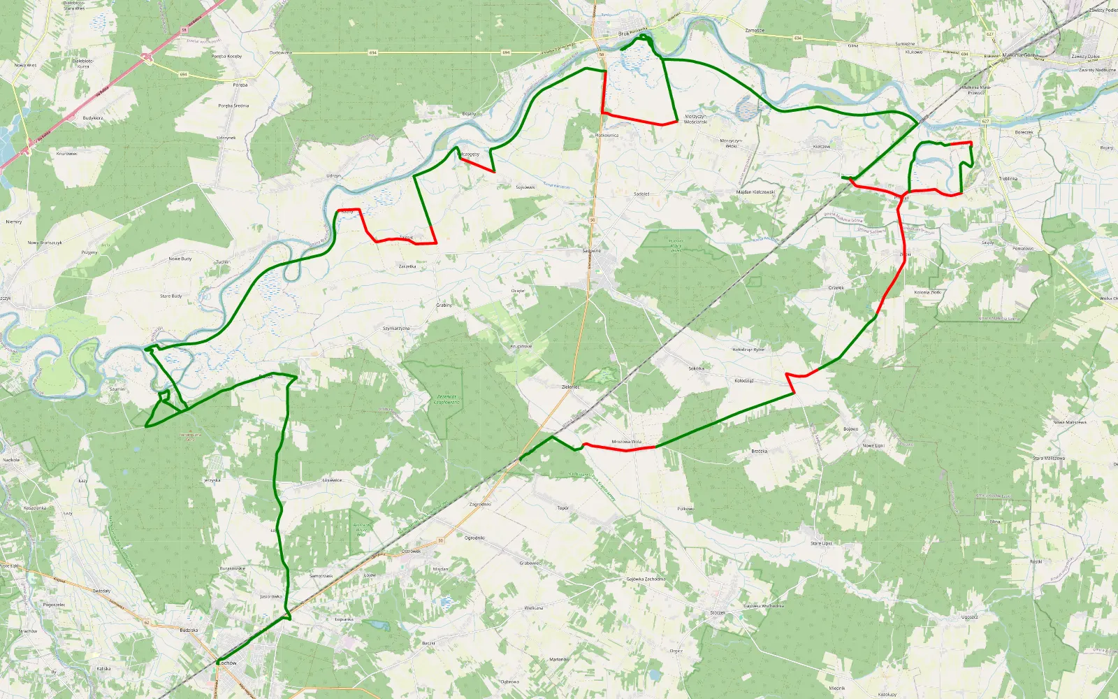 Map of Obiazd - 70.5 km offroad trail, Węgrów County