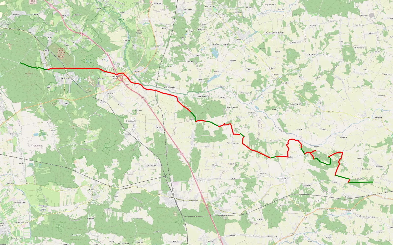 Mapa trasy Chromin - 47 km trasy offroad, Powiat Garwoliński