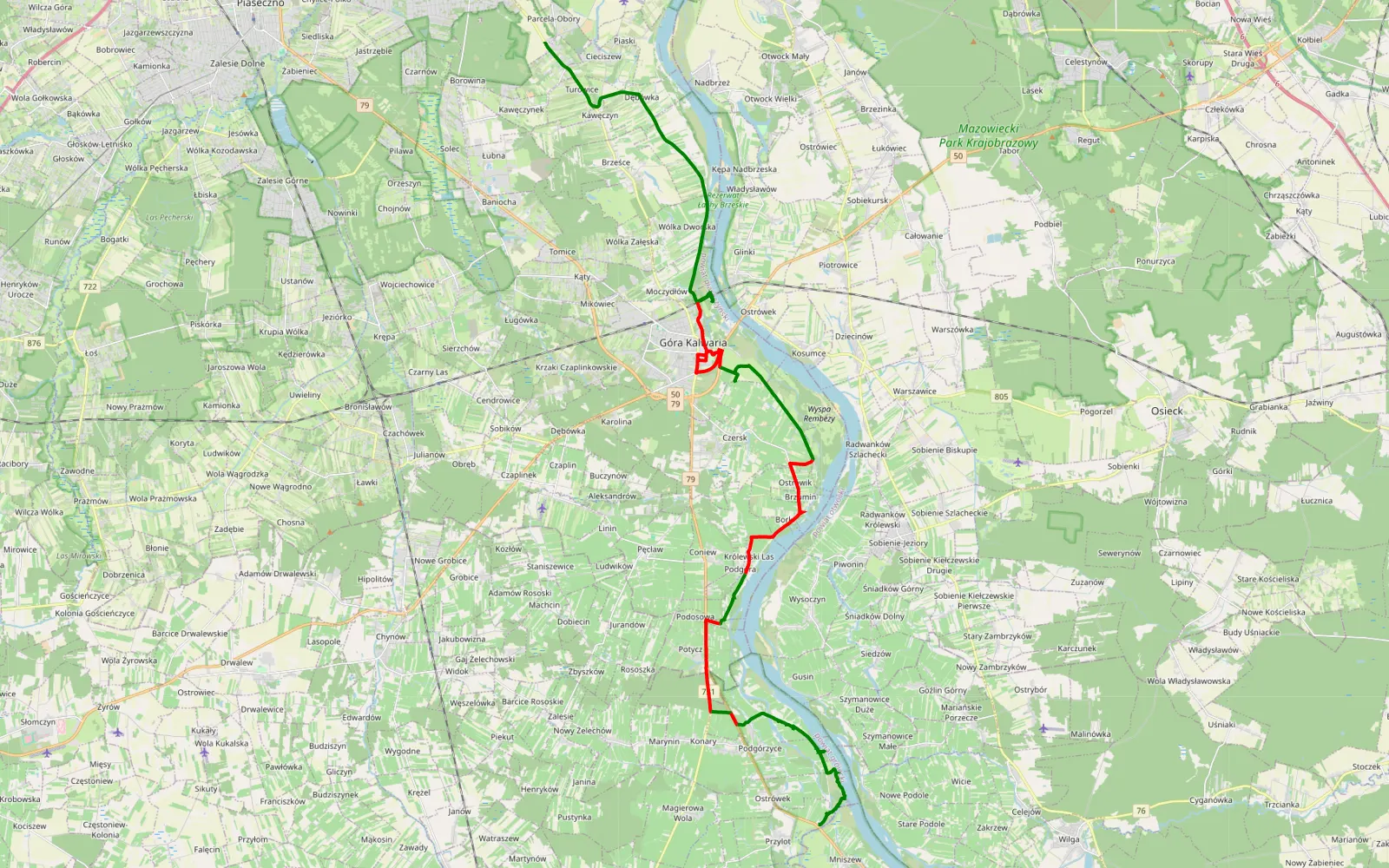 Mapa trasy Słomczyn - Przylot - 31.6 km trasy offroad, Powiat Piaseczyński