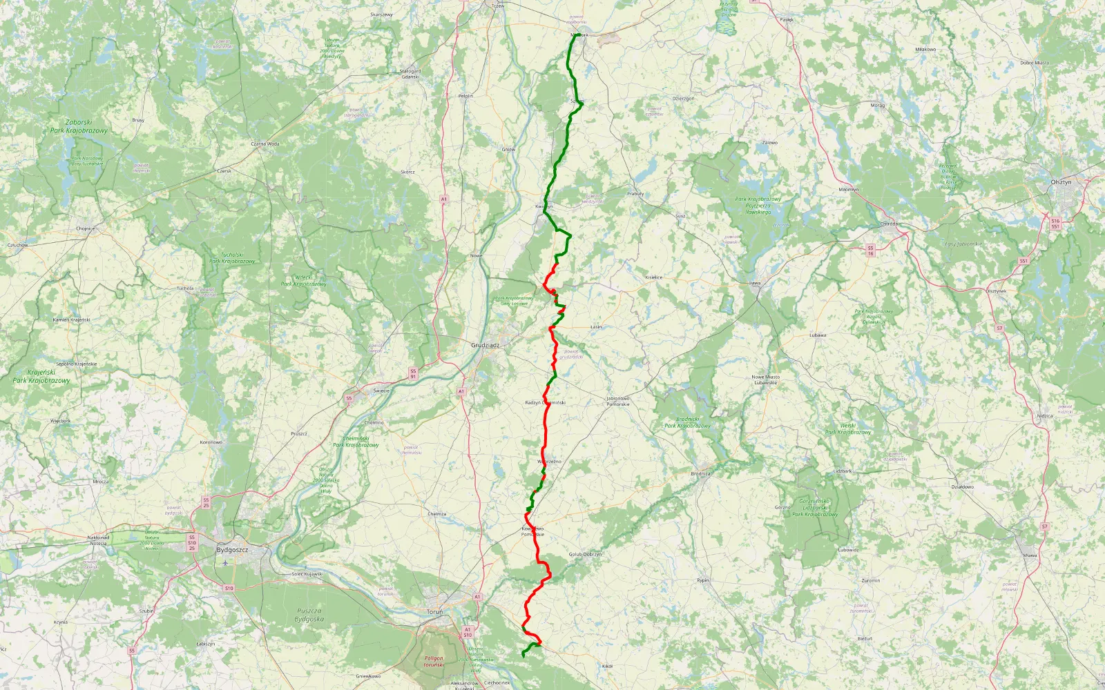 Mapa trasy Toruń - Malbork w poszukiwaniu szutrów - 106.8 km trasy offroad, Powiat Grudziądzki