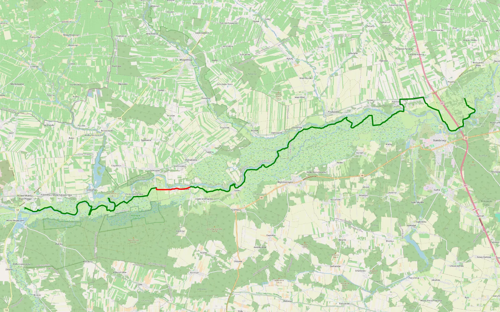 Map of Borowiec - Promna - 34.4 km offroad trail, Białobrzegi County