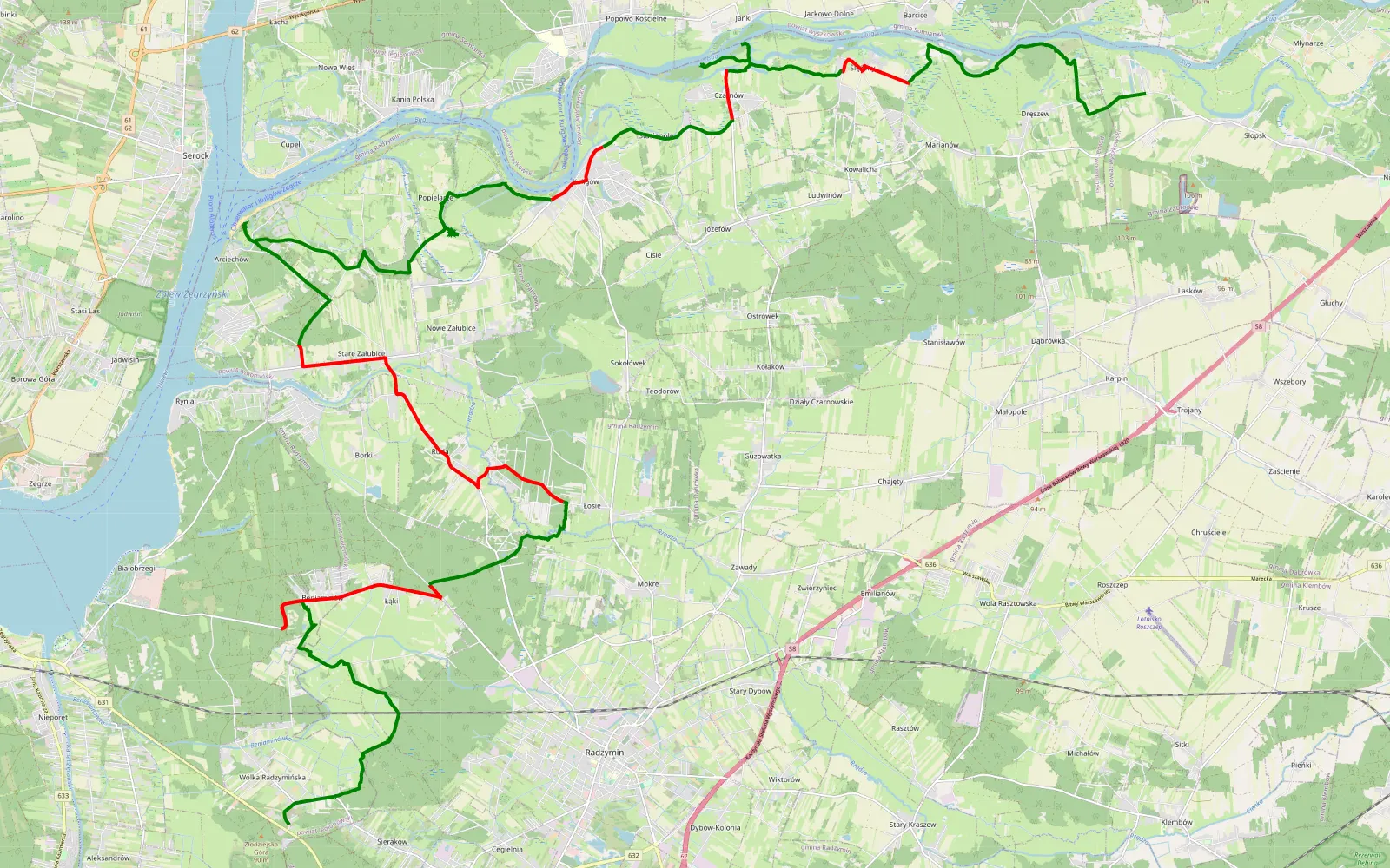 Map of Wólka Radzymińska - Osiny - 50.5 km offroad trail, Wołomin County