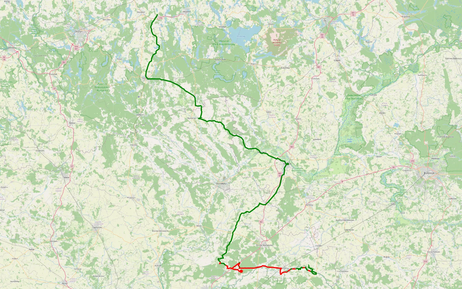 Mapa trasy Wakacje 2022.7 - 86.6 km trasy offroad, Powiat Ostrowski