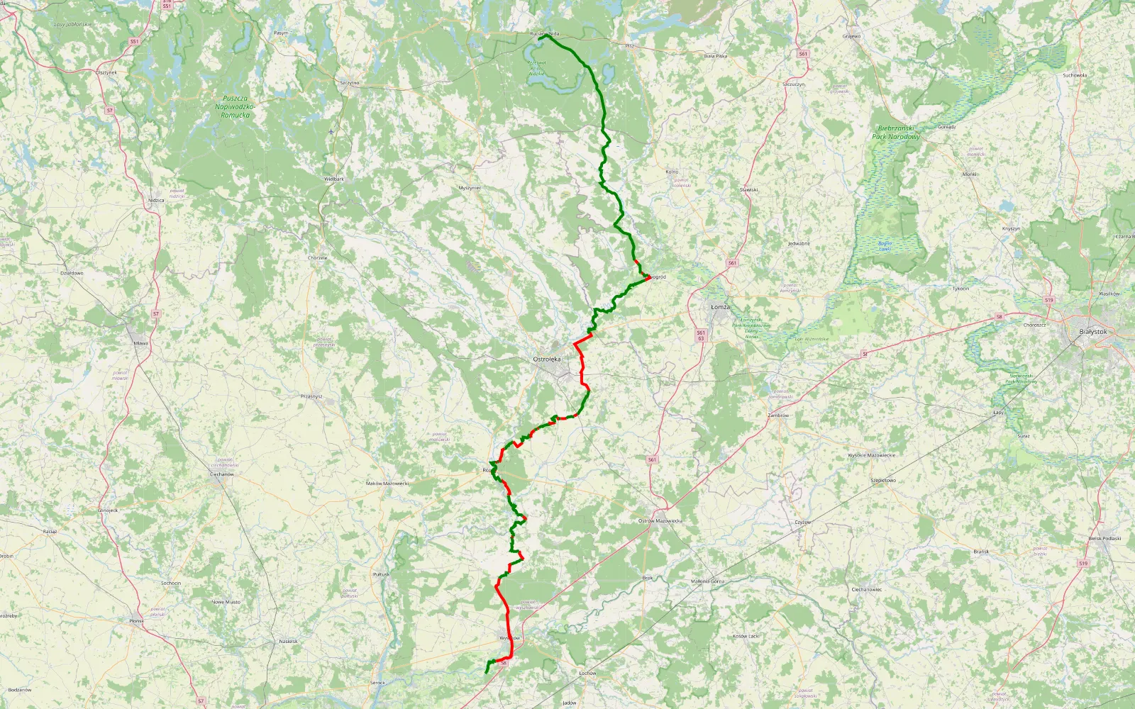 Map of Młynarze - Ruciane-Nida - 150 km offroad trail, Ostrołęka County