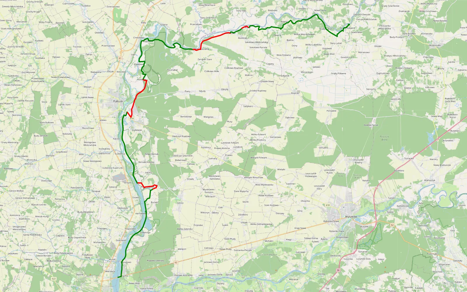 Mapa trasy Łacha - Nowa Wieś - 50.9 km trasy offroad, Powiat Pułtuski