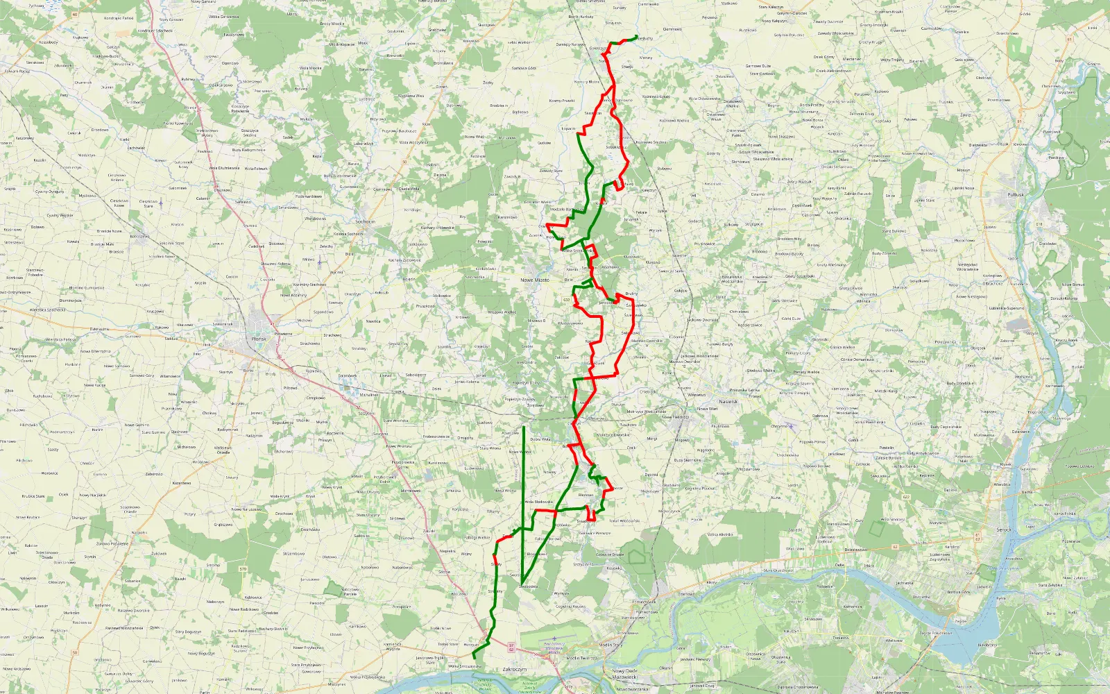 Mapa trasy Dobra Wola - Wólka Smoszewska - 105.7 km trasy offroad, Powiat Płoński