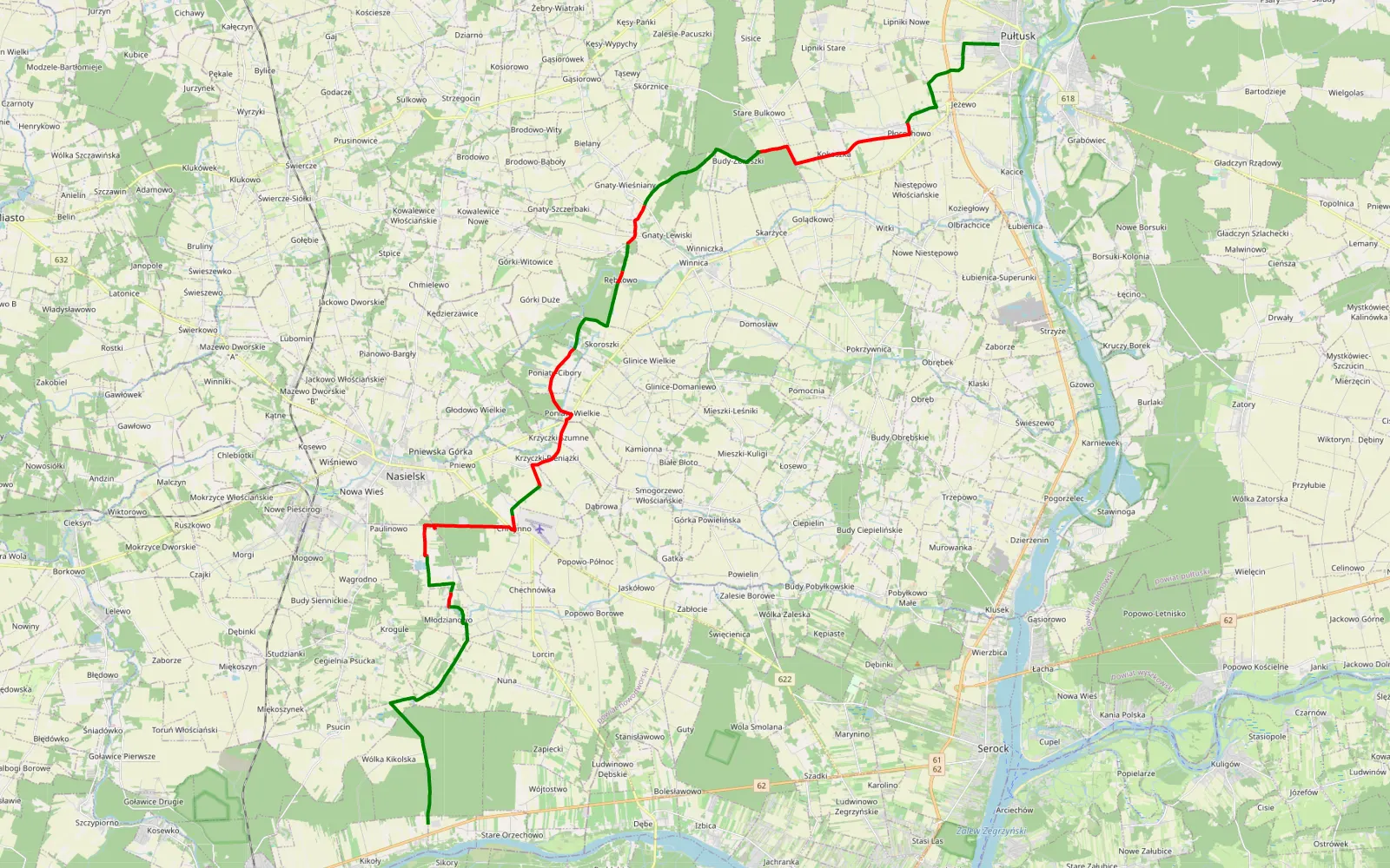 Mapa trasy Pułtusk - Sikory - 38.7 km trasy offroad, Powiat Pułtuski