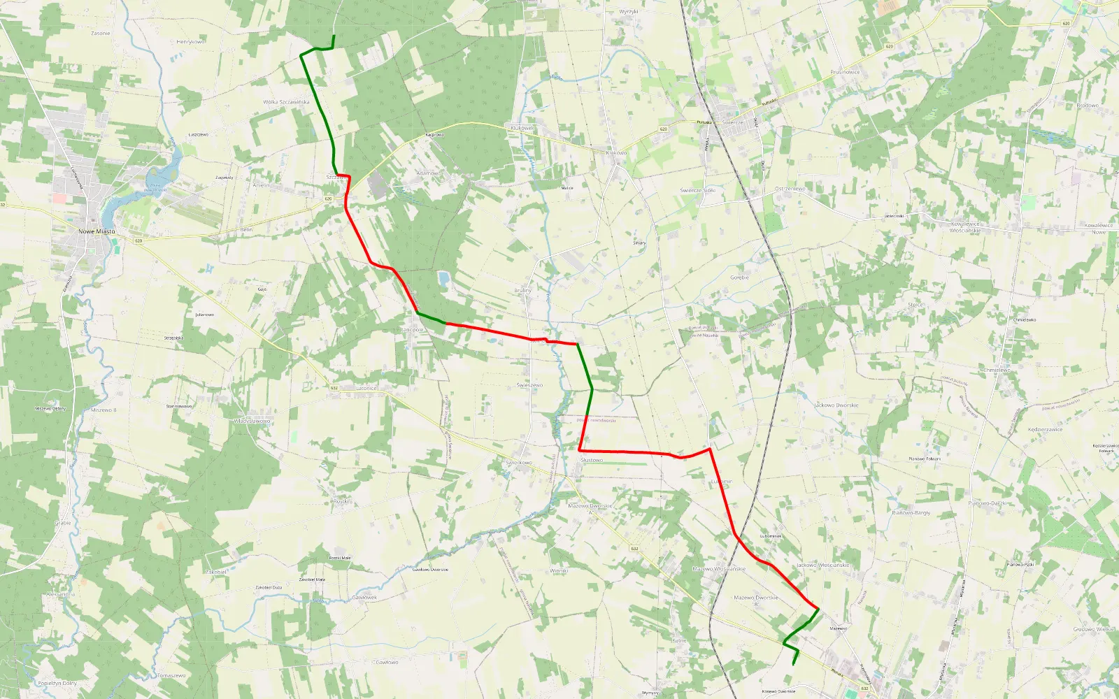 Mapa trasy Kosewo - Wólka Szczawińska - 15 km trasy offroad, Powiat Nowodworski