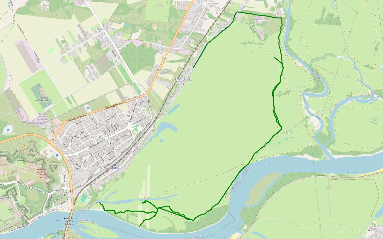 Mapa trasy Bronisławka - 10.3 km trasy offroad, Powiat Nowodworski