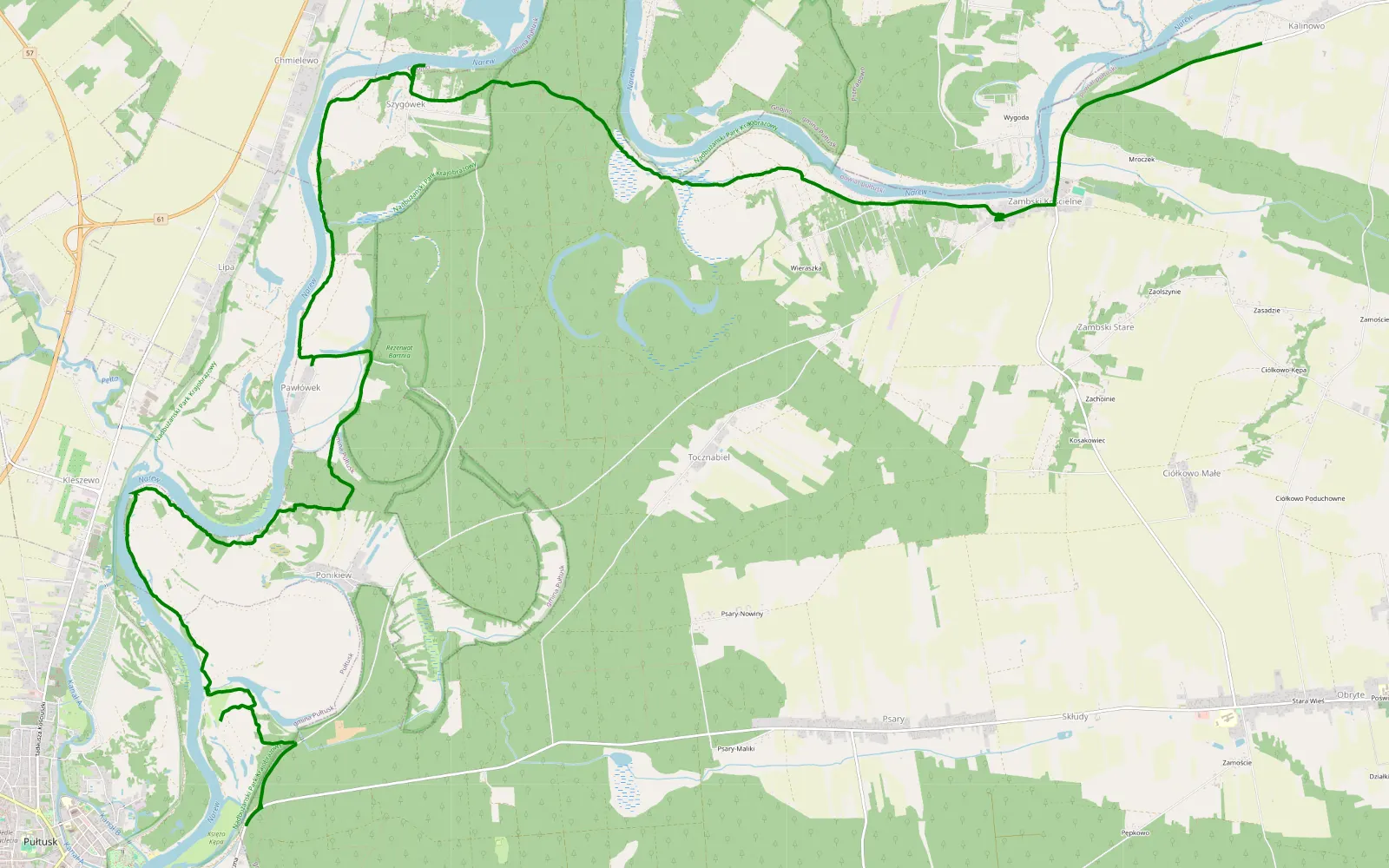 Mapa trasy Popławy - Gostkowo - 18.2 km trasy offroad, Powiat Pułtuski