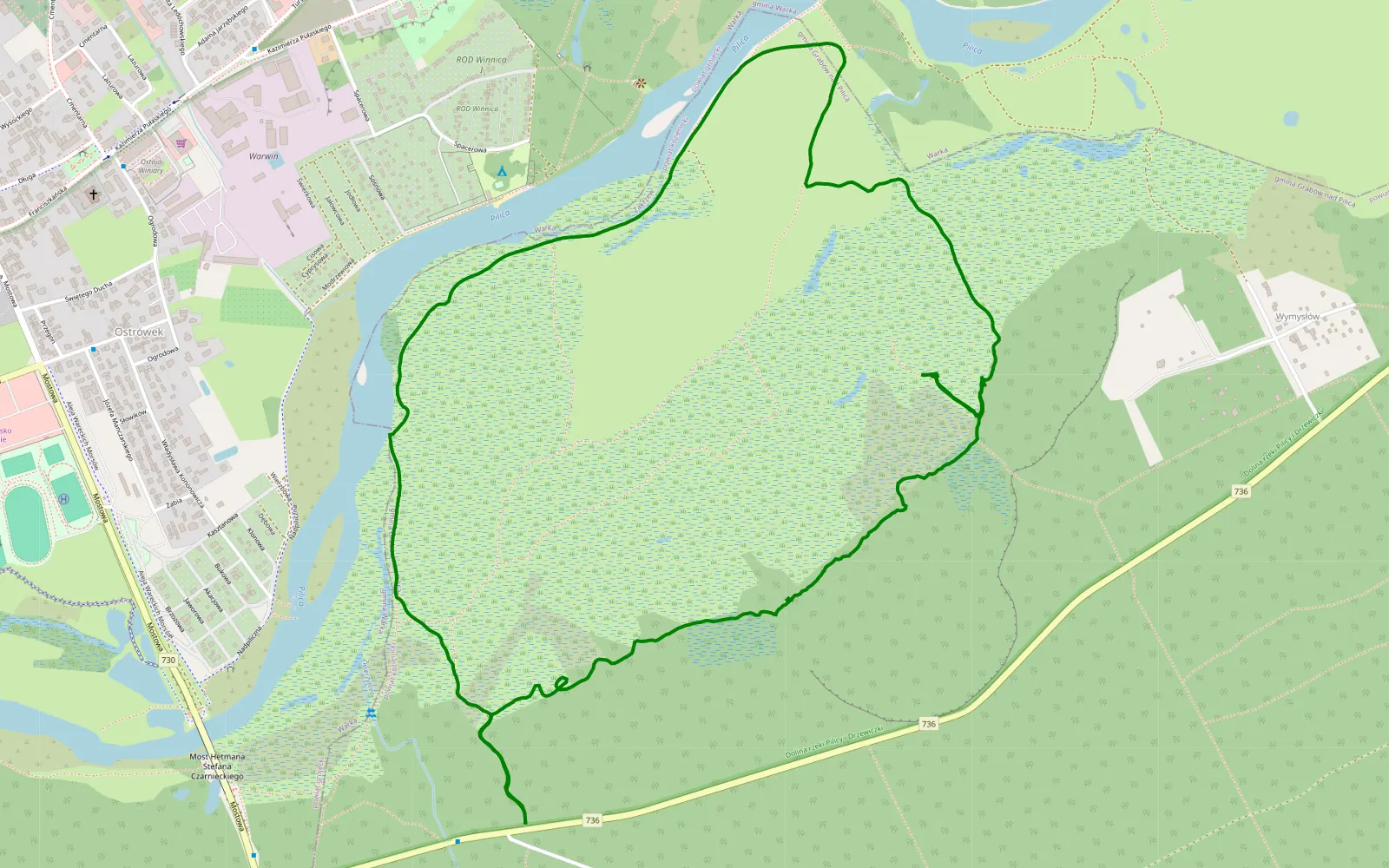 Map of Dodatek do tor Góra Kalwaria - ciężko - 5.6 km offroad trail, Kozienice County