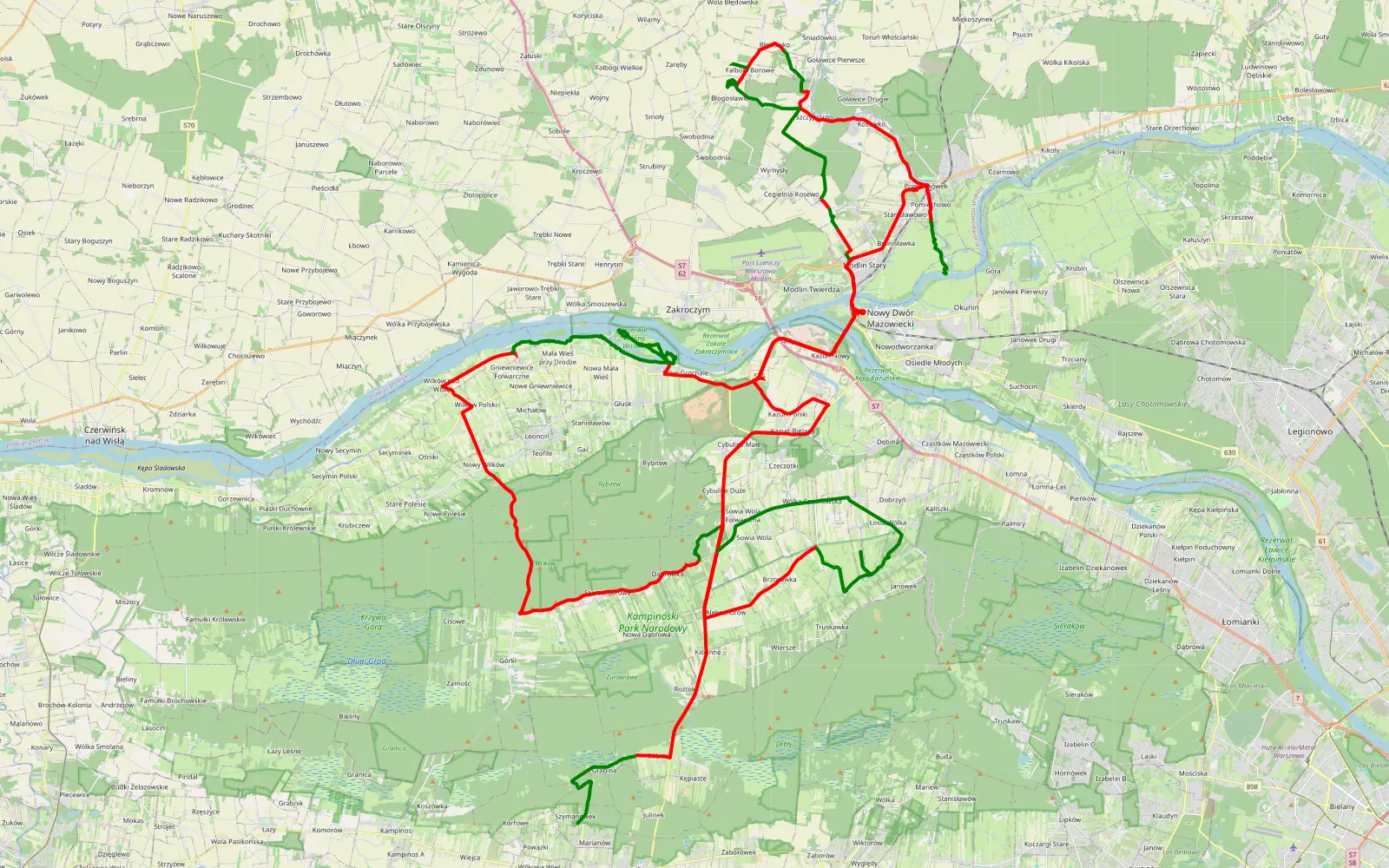 Mapa trasy Ase - 128.2 km trasy offroad, Powiat Nowodworski