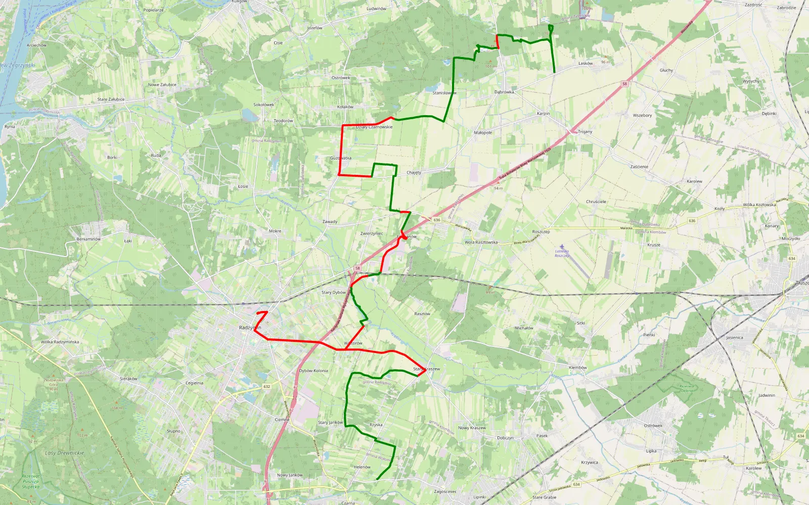 Mapa trasy Zimowy Expedition - 42 km trasy offroad, Powiat Wołomiński