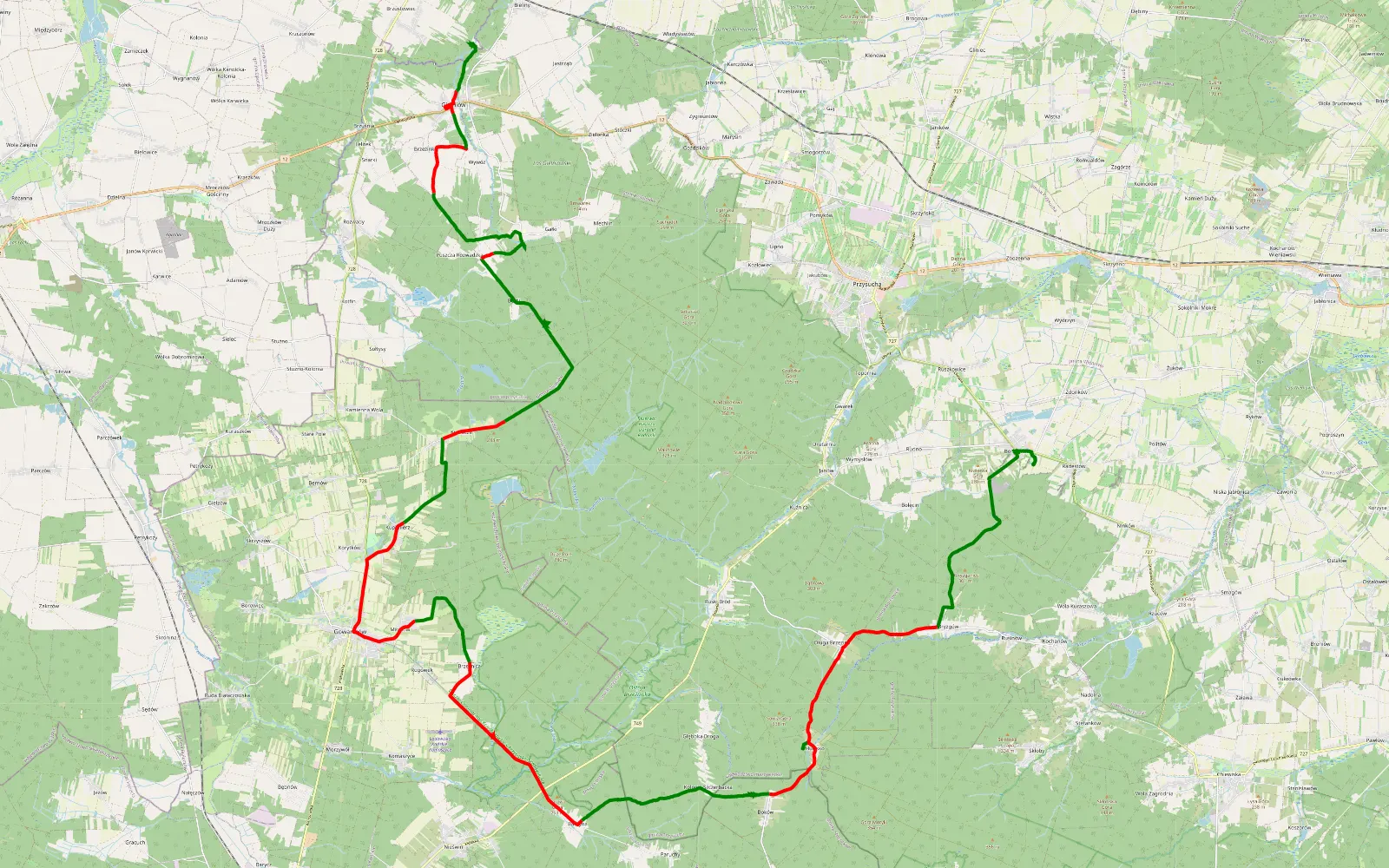 Map of Borkowice - Gielniów - 54.7 km offroad trail, Przysucha County