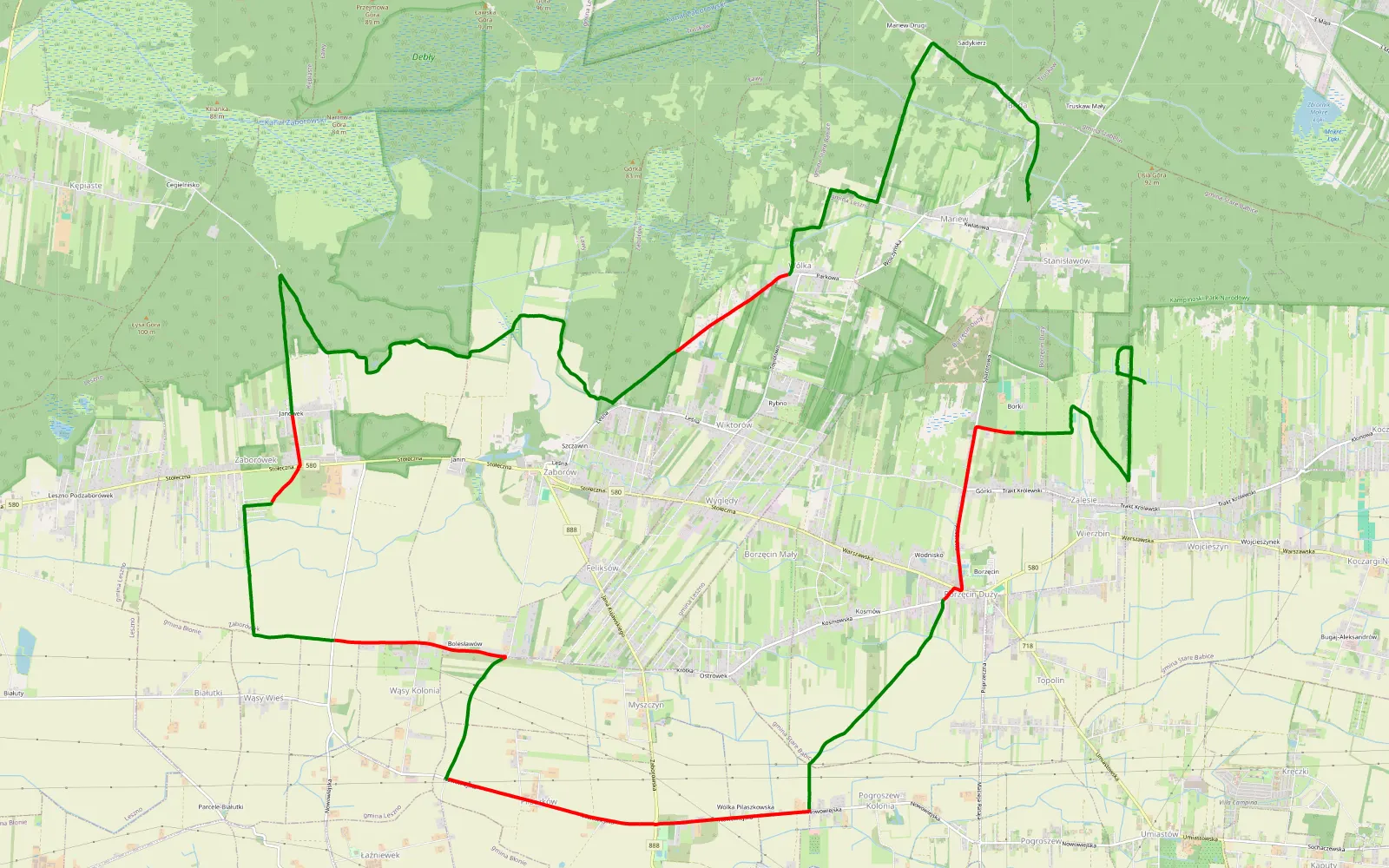 Map of Stanisławów - Zalesie - 31.1 km offroad trail, Warsaw West County