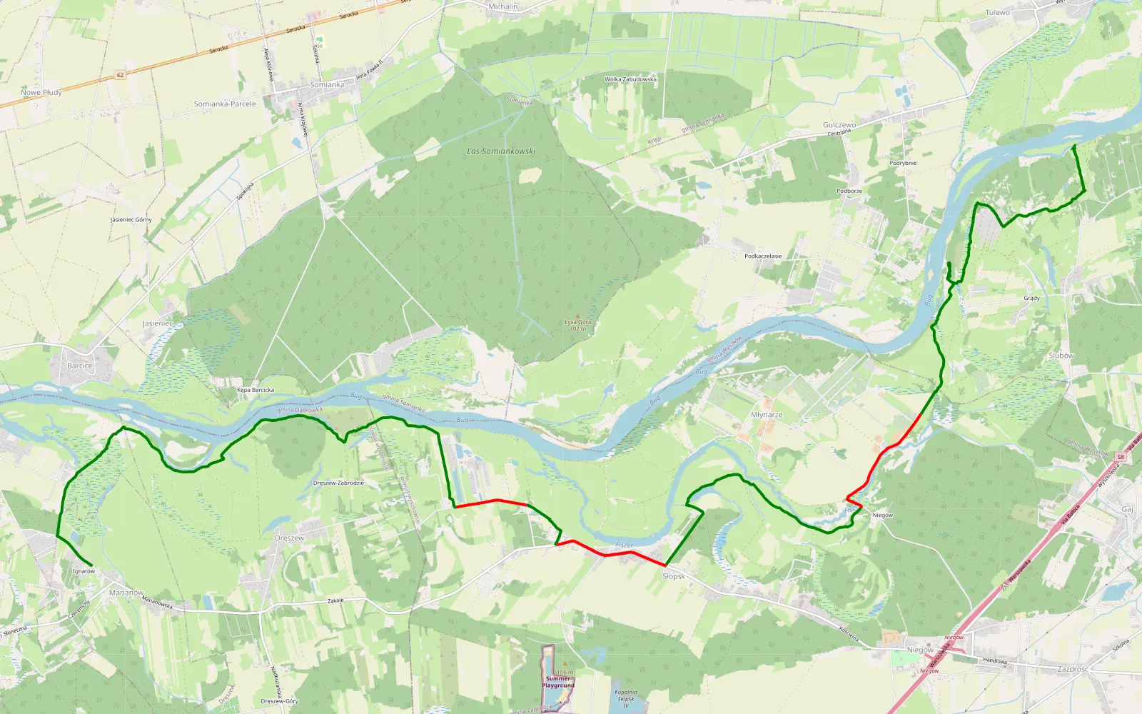 Mapa trasy Marianów - Ślubów - 18.1 km trasy offroad, Powiat Wyszkowski