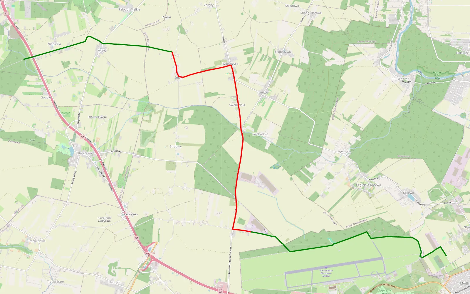 Map of Niepiekła - 14.4 km offroad trail, Nowy Dwór Mazowiecki County