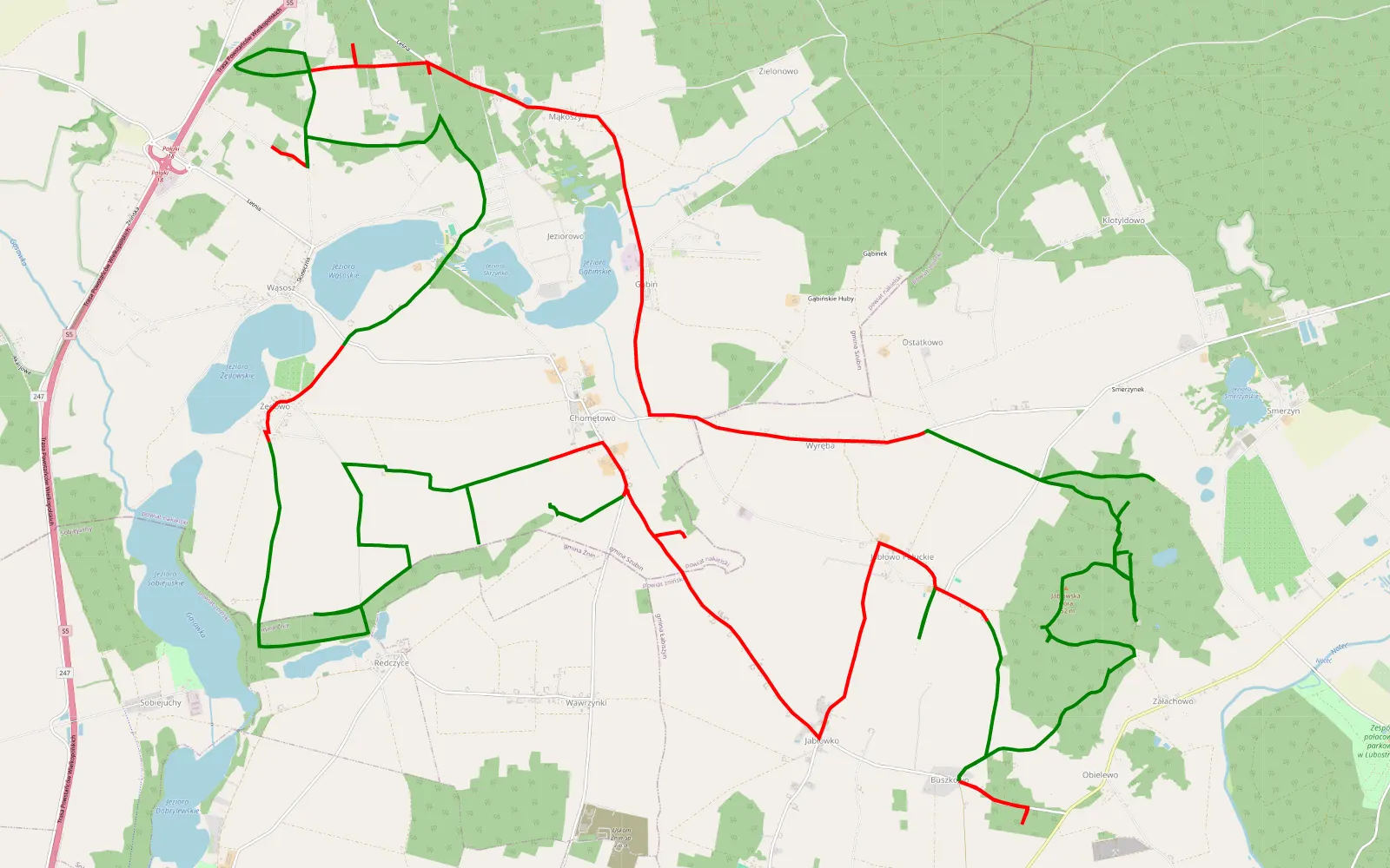 Map of Lizawki komplet - 53.7 km offroad trail, Nakło County