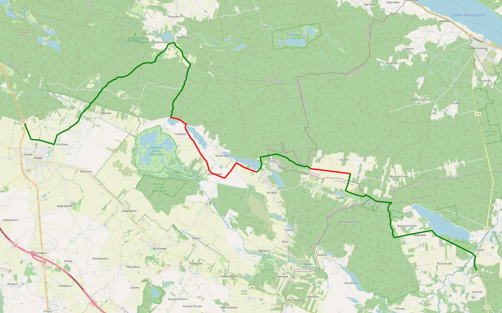 Mapa trasy Lucień - Kowal - 20.7 km trasy offroad, Powiat Włocławski