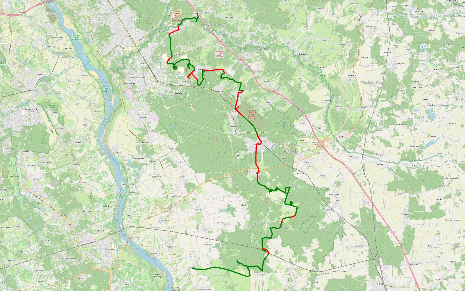 Map of Zanęcin - Warszawice - 53.7 km offroad trail, Otwock County