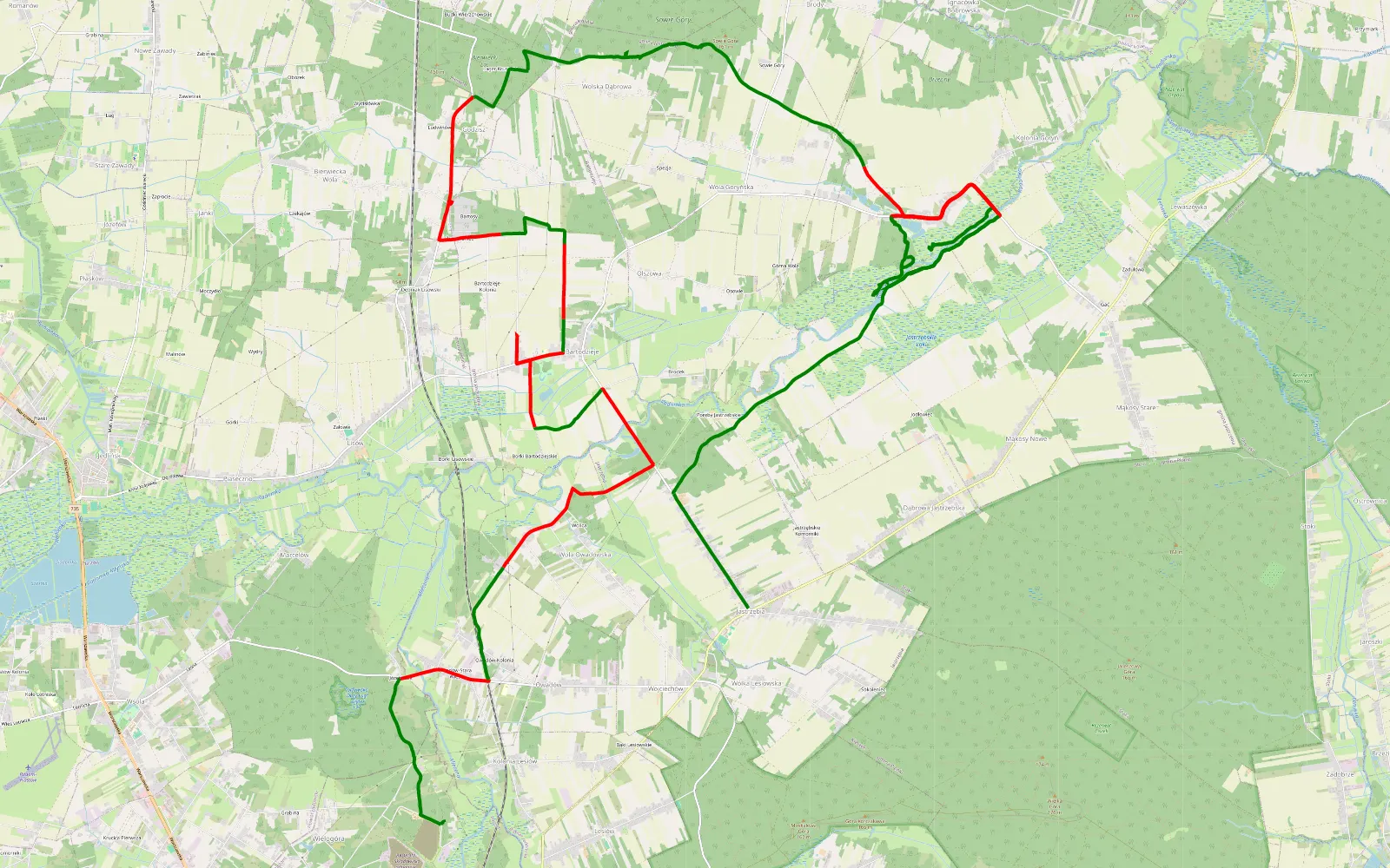 Map of Bunkry- Radomka - 43.1 km offroad trail, Radom County