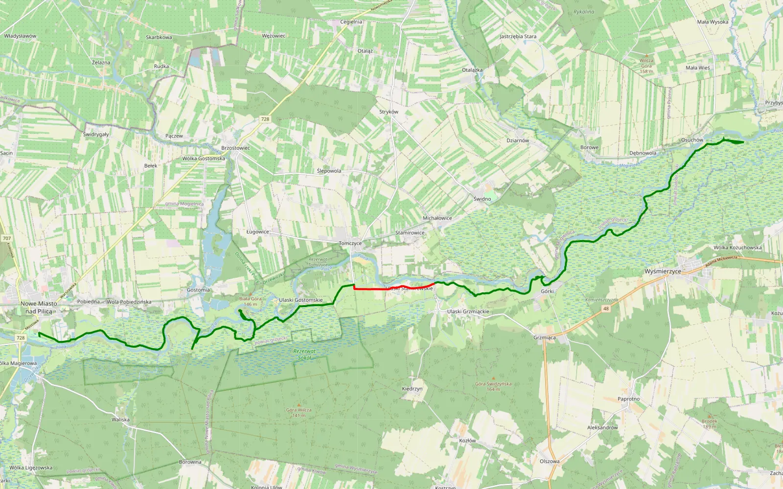 Map of Borowiec - Osuchów - 27.4 km offroad trail, Grójec County