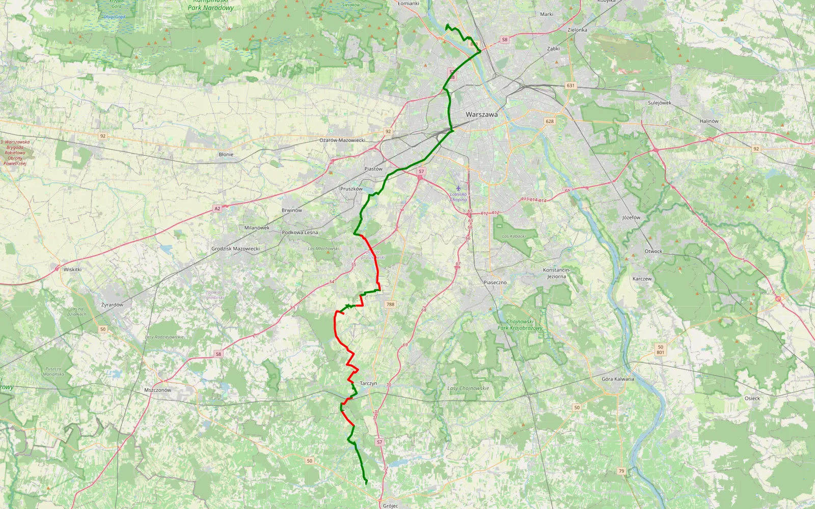 Map of Zalesie - Świdry Nowe - 39.1 km offroad trail, Pruszków County
