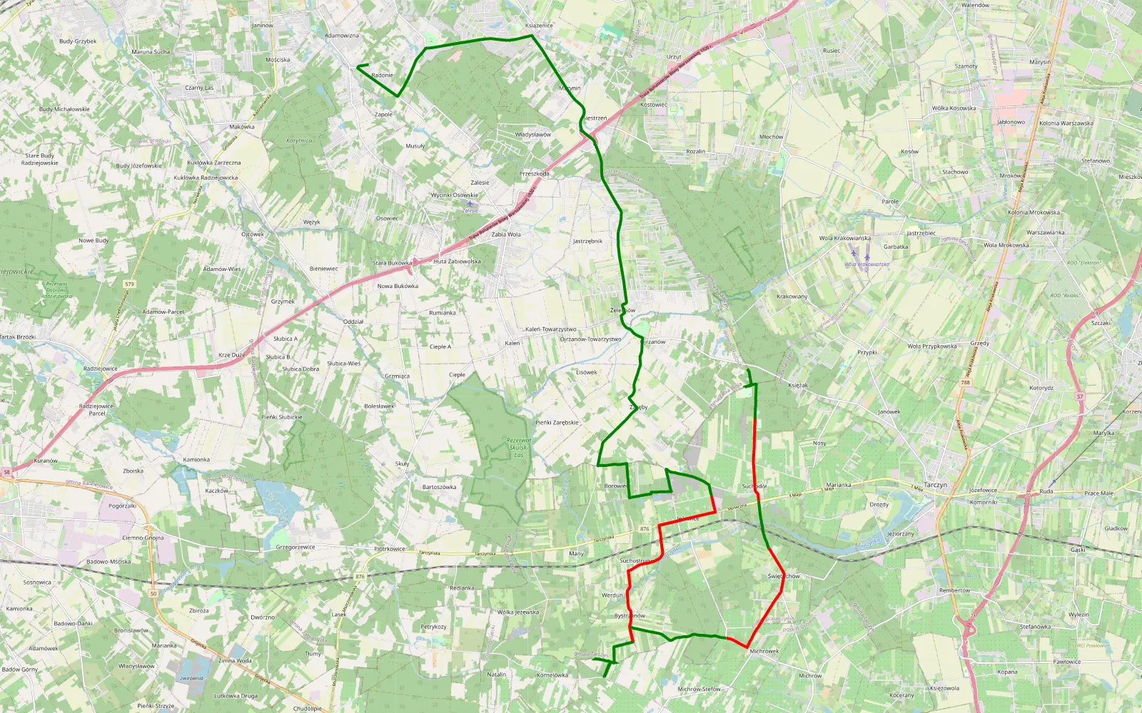 Map of Zapole - Krakowiany - 23 km offroad trail, Piaseczno County