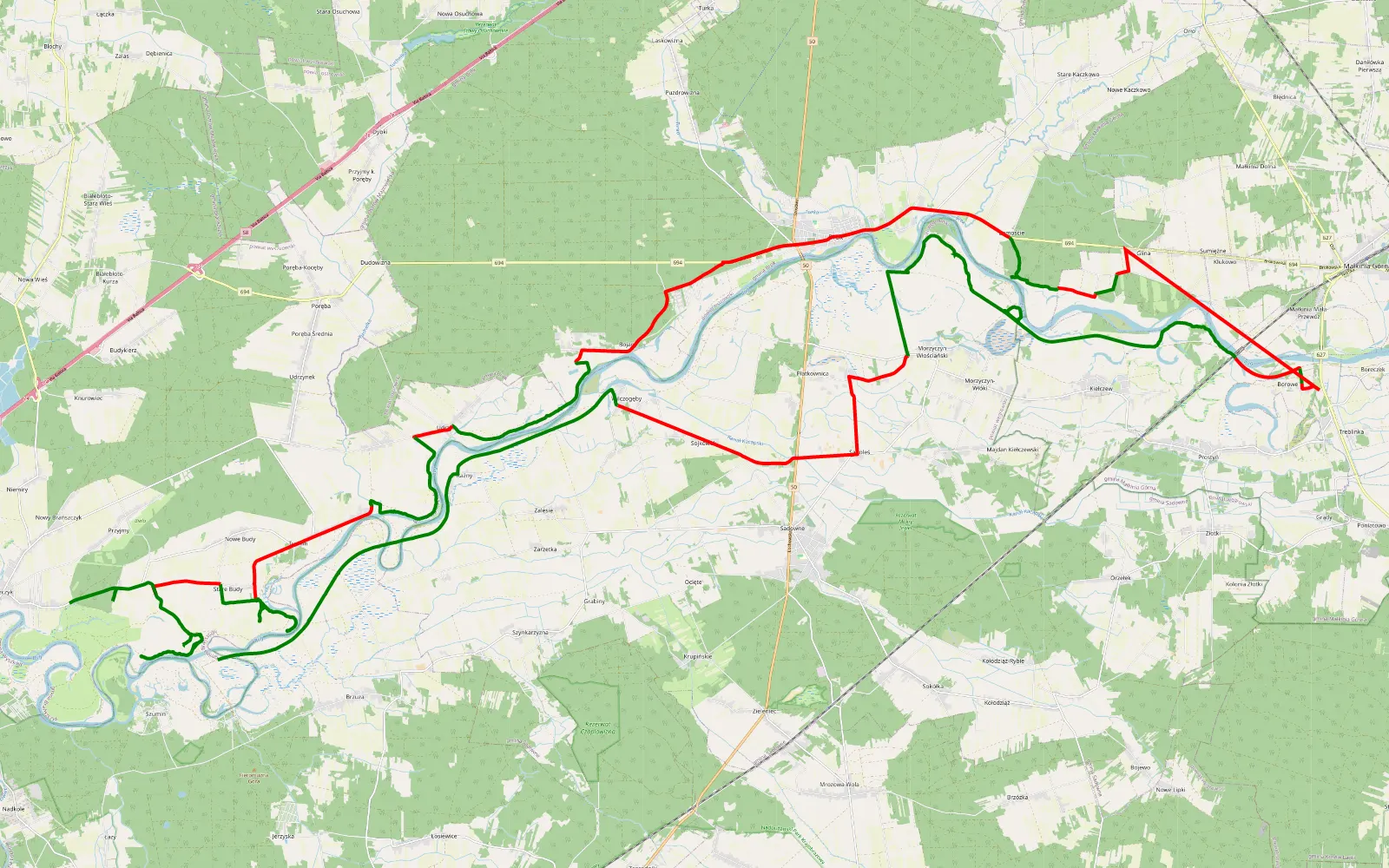 Mapa trasy Szumin - Brańszczyk - 84.3 km trasy offroad, Powiat Węgrowski