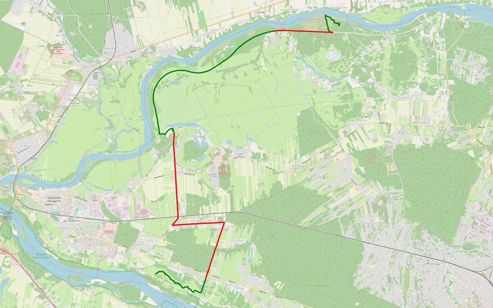 Mapa trasy Boża Wola - Orzechowo - 20.5 km trasy offroad, Powiat Legionowski