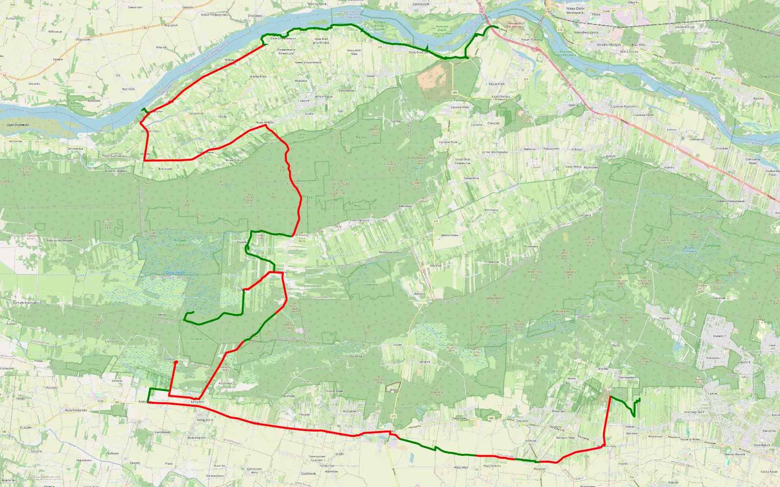 Mapa trasy SW wisla - 94.8 km trasy offroad, Powiat Nowodworski