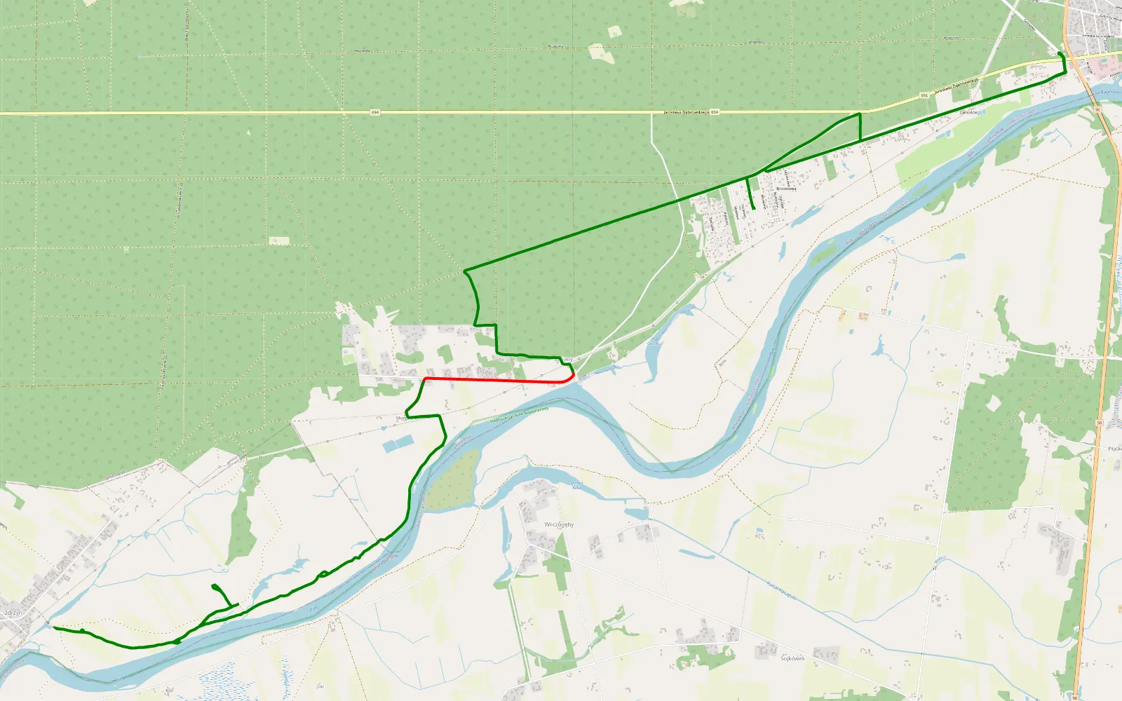 Mapa trasy Bojany - 13.9 km trasy offroad, Powiat Ostrowski