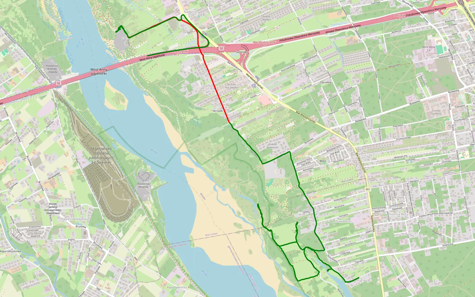 Mapa trasy Nad Wisłą - 9.3 km trasy offroad, Powiat Otwocki