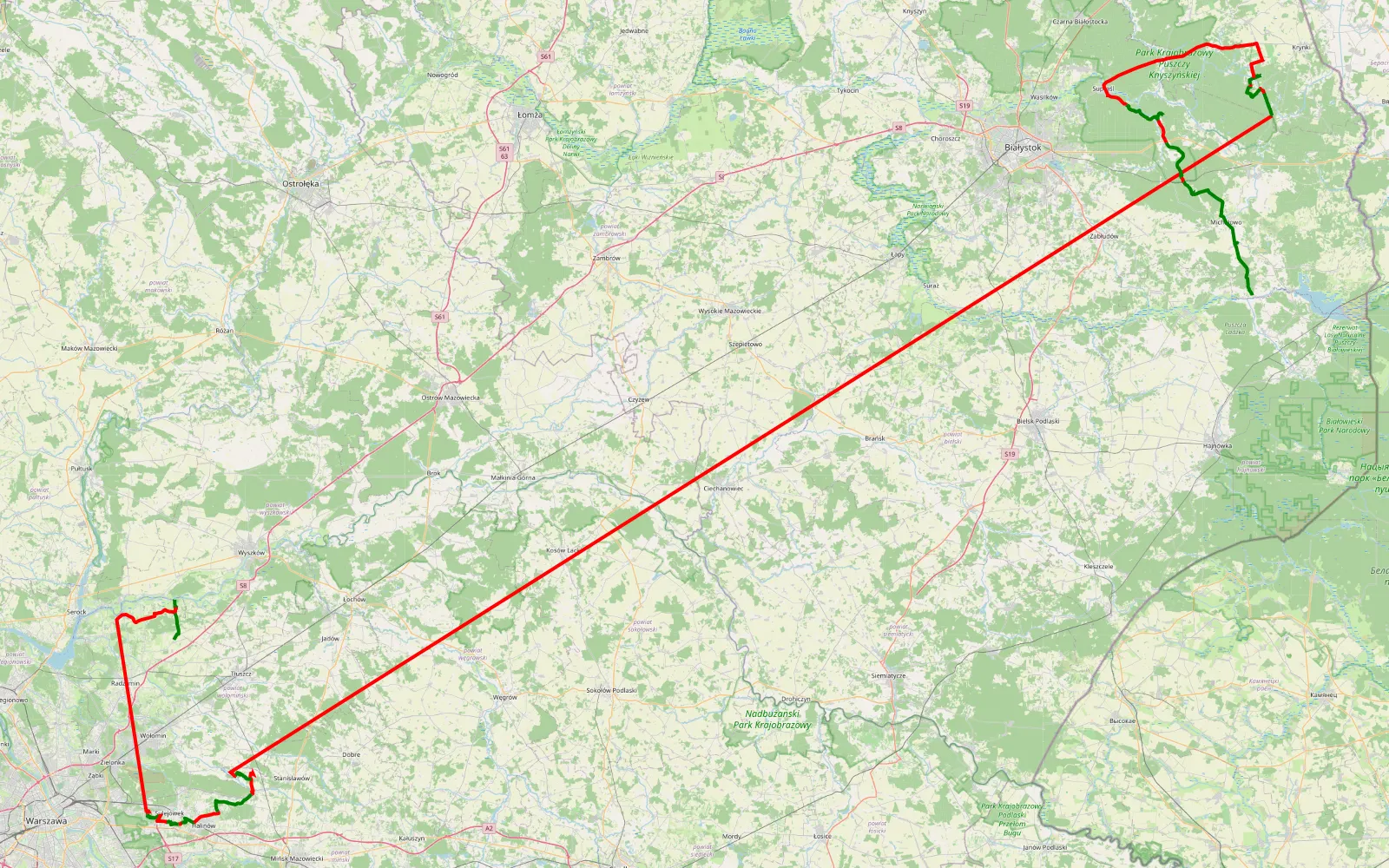 Map of Małopole - Kuligów - 337.9 km offroad trail, Białystok County