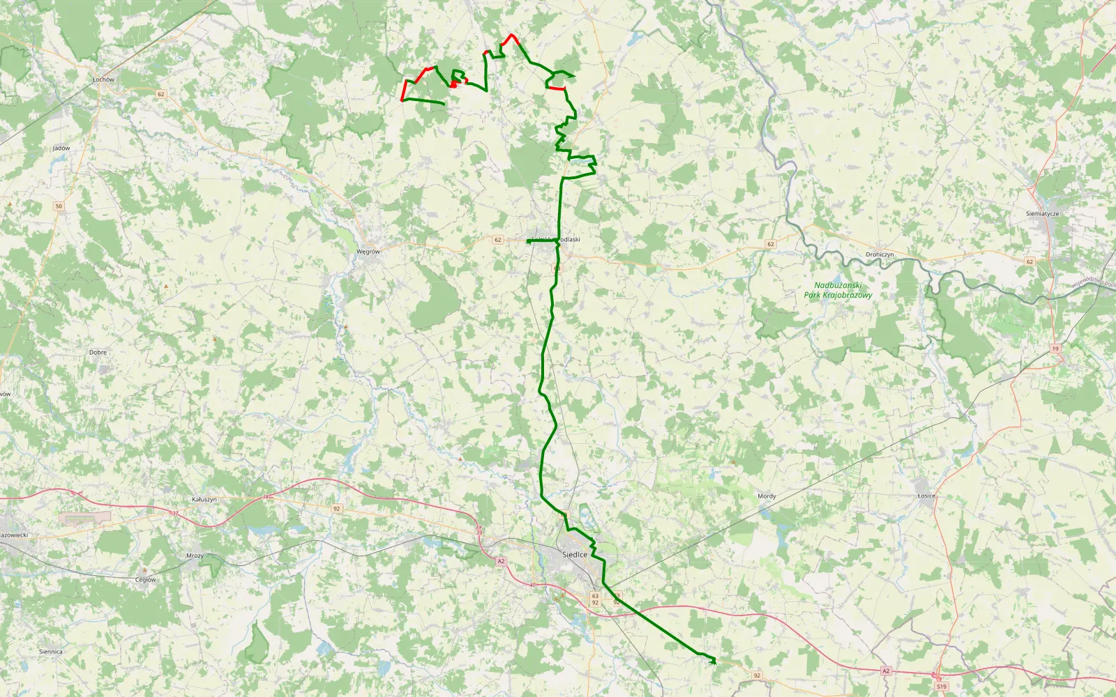 Mapa trasy Aa - 49.3 km trasy offroad, Powiat Sokołowski
