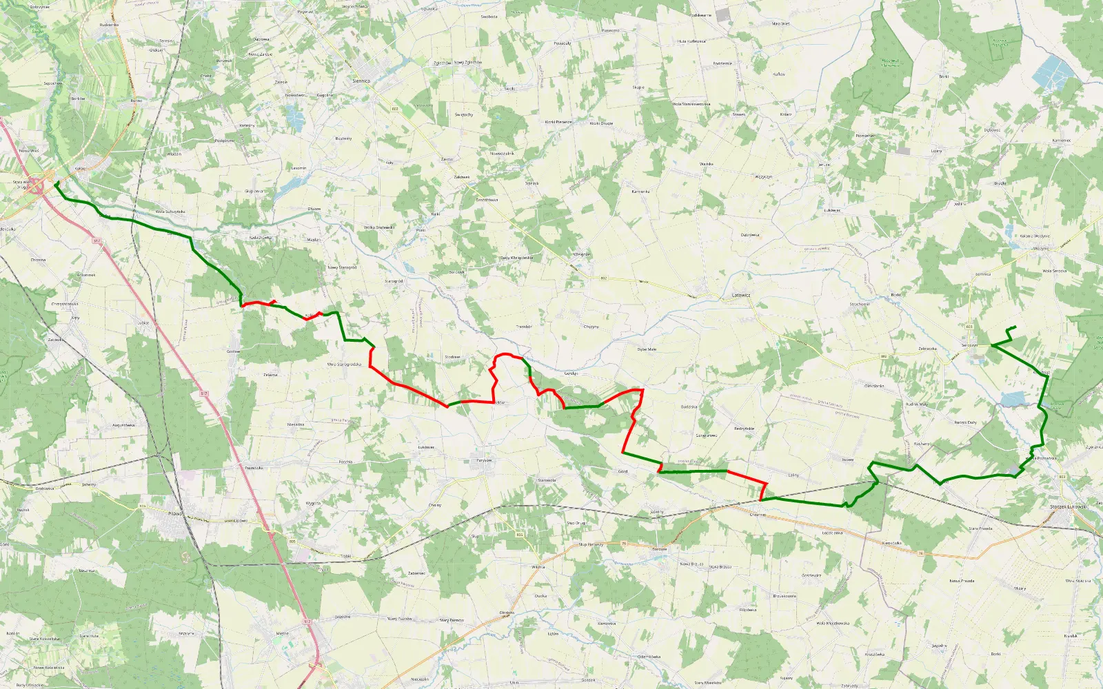 Mapa trasy Kołbiel - Seroczyn - 34.7 km trasy offroad, Powiat Garwoliński