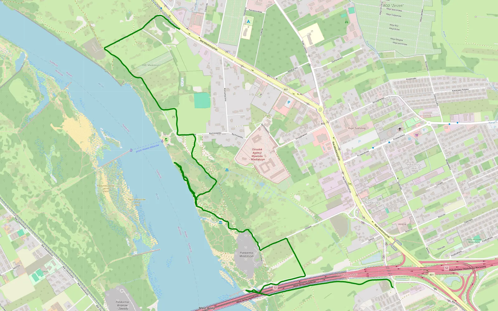 Map of Warsaw south Wisla - 3.3 km offroad trail, Warsaw